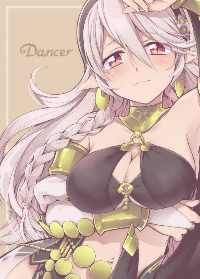 1girls arabian_clothes blush breasts corrin_(fire_emblem) corrin_(fire_emblem)_(female) cosplay dancer dancer_outfit female female_only fire_emblem fire_emblem_awakening fire_emblem_fates fire_emblem_heroes hairband harem_outfit hiyori_(rindou66) jewelry large_breasts long_hair looking_at_viewer manakete nintendo olivia_(fire_emblem)_(cosplay) platinum_blonde_hair pointy_ears red_eyes silver_hair solo white_hair