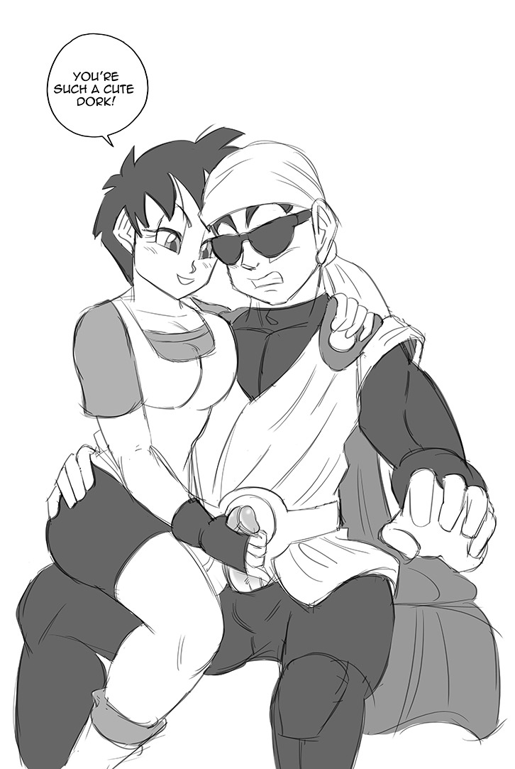 canon couple, couple, dragon ball, dragon ball z, female, funsexydragonball, great saiyaman, rubbing, son gohan, videl