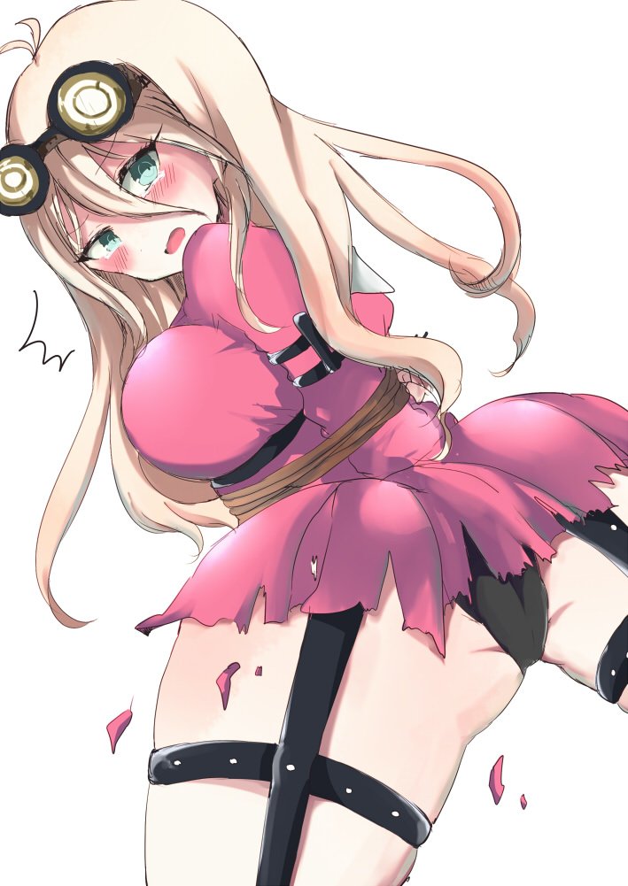 ahoge ass big_ass big_breasts black_hair black_panties blonde_hair blue_eyes blush cutting_clothes danganronpa danganronpa_v3 hands_behind_back iruma_miu looking_at_viewer new_danganronpa_v3 panties straight_hair tears tied_up