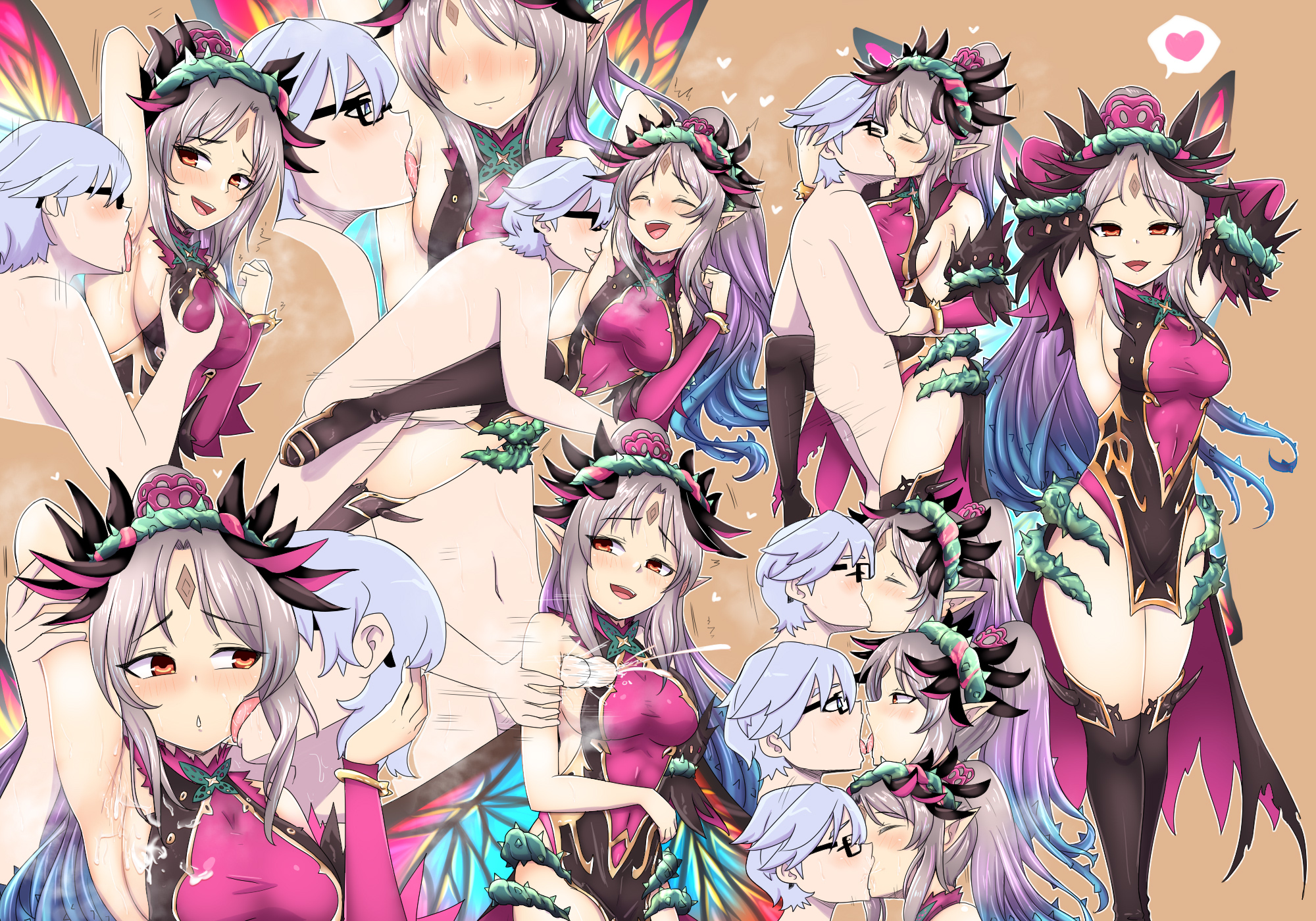 1girls, armpit fetish, armpit licking, armpit sex, armpits, arms behind head, bare thighs, breast grab, breasts, closed eyes, cum, cum on armpit, fairy, fairy wings, female, fire emblem, fire emblem heroes, french kiss, grey hair, happy, happy sex, ivancyxic, kissing, large breasts, leotard, licking, licking armpit, licking face, light skin, light-skinned female, light-skinned male, long hair, looking at another, looking at viewer, male, motion lines, nintendo, open mouth, orange eyes, passionate, pelvic curtain, plumeria (fire emblem), pointy ears, ponytail, pose, posing, pussy, saliva, sensual, sex, sideboob, smell, smile, sweat, thighhighs, thighs, vaginal penetration