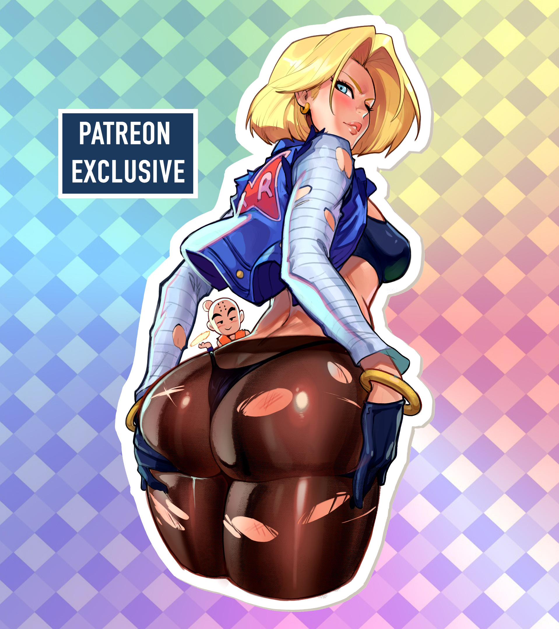 1girls, alternate version available, android 18, ass, ass support, blonde hair, blue eyes, breasts, cameltoe, cleavage, curvy, dragon ball, erect nipples, female, huge areolae, huge ass, huge breasts, krillin, kuririn, nipples, puffy nipples, pussy, reiq, short hair, thick lips, voluptuous, wide hips