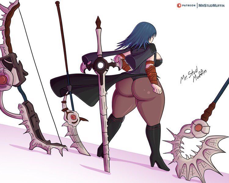 1girls ass big_ass big_breasts blue_hair byleth_(fire_emblem) byleth_(fire_emblem)_(female) clothed_female female female_focus female_only fire_emblem fire_emblem:_three_houses huge_ass leggings long_hair mrstudmuffin nintendo pose solo solo_female super_smash_bros. victory_pose