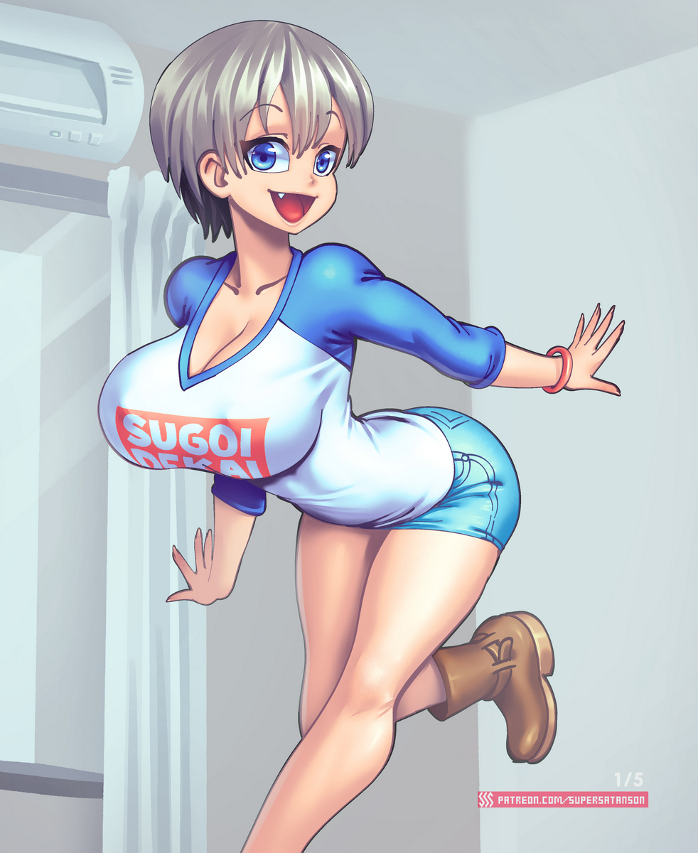 1girls, balls, big breasts, breasts, cleavage, cute, female, female only, huge breasts, large breasts, looking at viewer, male, short hair, solo, supersatanson, uzaki hana, uzaki-chan wa asobitai!