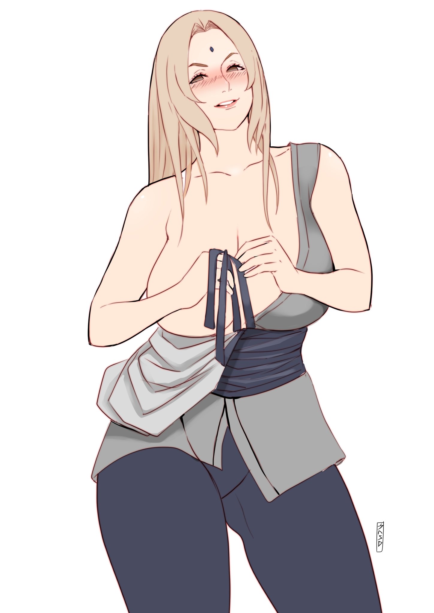 big breasts, blonde hair, breasts, brown eyes, female, female focus, female only, jnsdh, long hair, mature female, naruto, naruto (series), solo, solo female, solo focus, tsunade
