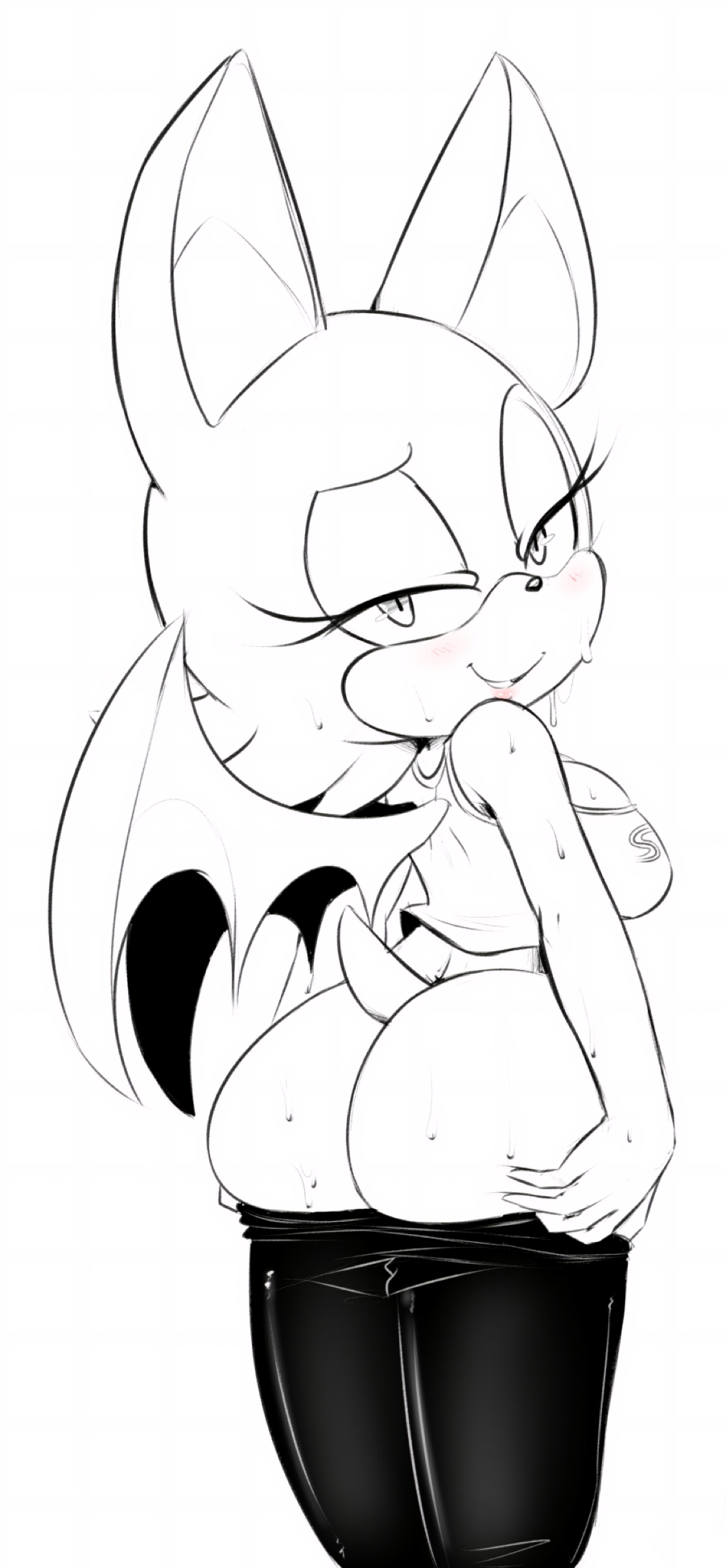 female, hearlesssoul, rouge the bat, smiling at viewer, sonic (series), sweat