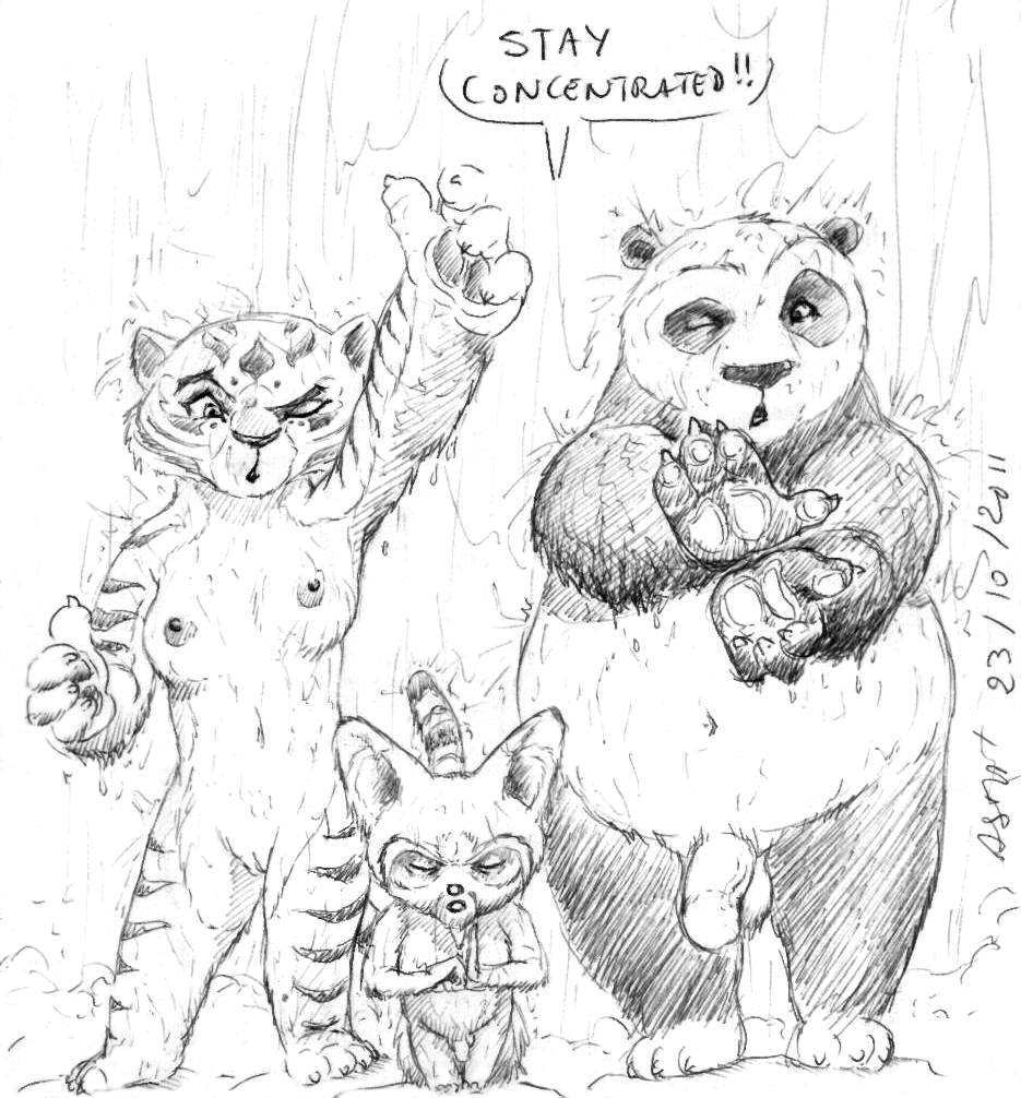 anthro asthexiancal breasts kung_fu_panda master_shifu master_tigress penis po pussy waterfall