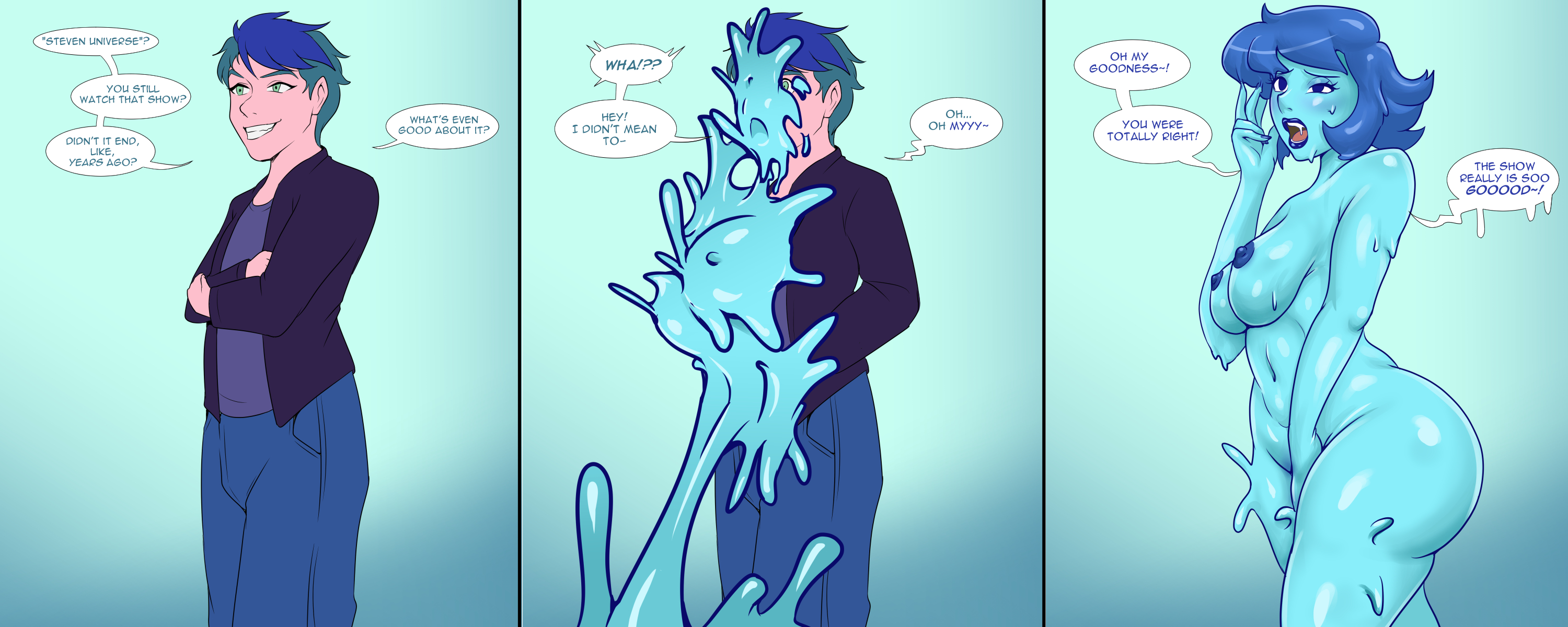 1girls, diggerman, female, gender transformation, goo, goo transformation, lapis lazuli (steven universe), mtf transformation, slime, slime transformation, steven universe, transformation, transformation sequence