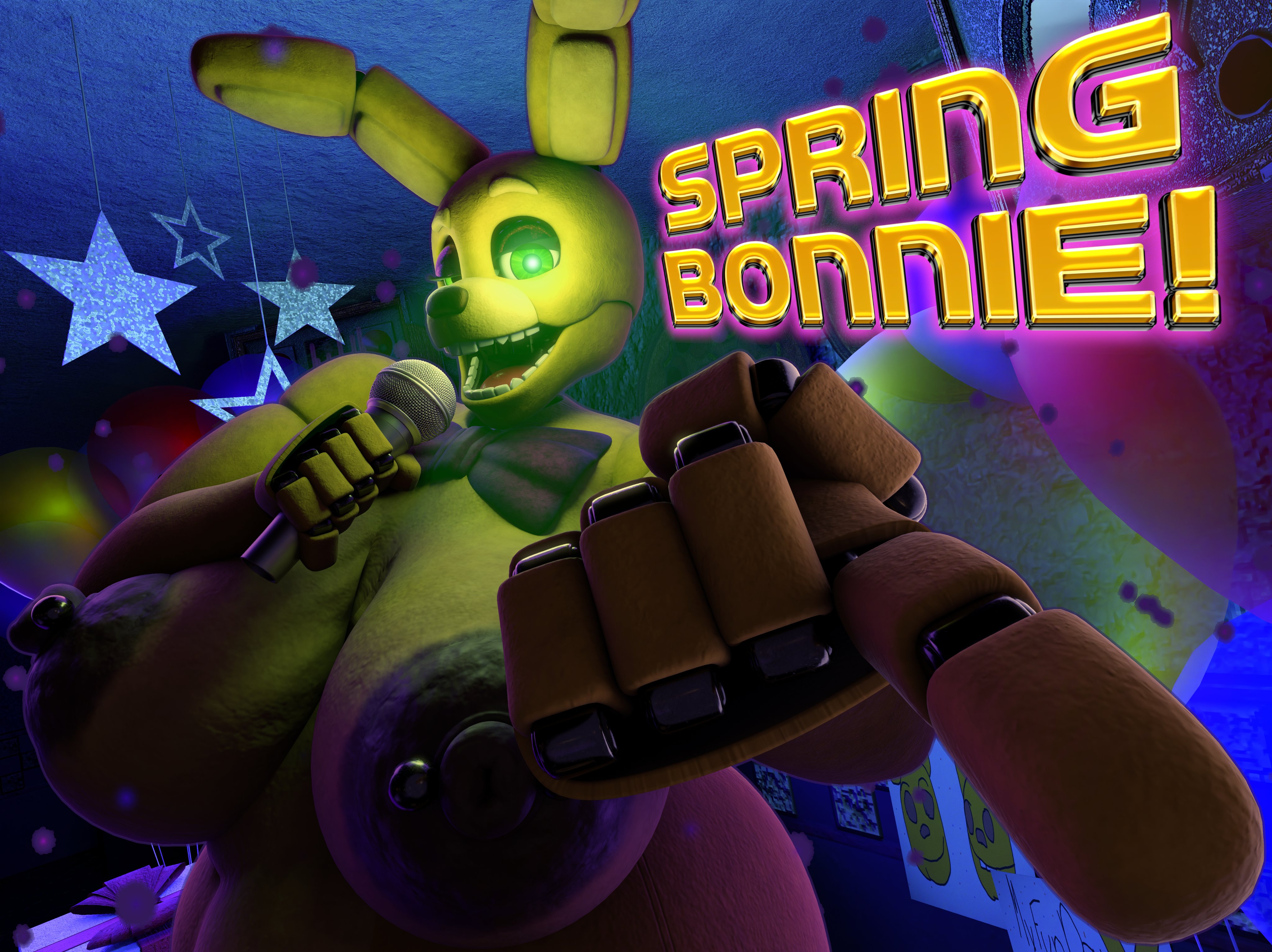 1girls, 3d, 3d (artwork), 5 fingers, big breasts, bowtie, breasts, bunny, bunny costume, bunny ears, bunny girl, casual nudity, female, female only, five nights at freddy's, five nights at freddy's: help wanted, furry, furry female, furry only, glowing eyes, green eyes, jordevoir, microphone, nipple piercing, nipples, nude, nude female, octal, octal (modeler), robot, robot girl, robot joints, solo, solo female, spring bonnie, spring bonnie (fnaf), spring bonnie (octal), springlock suit, tagme