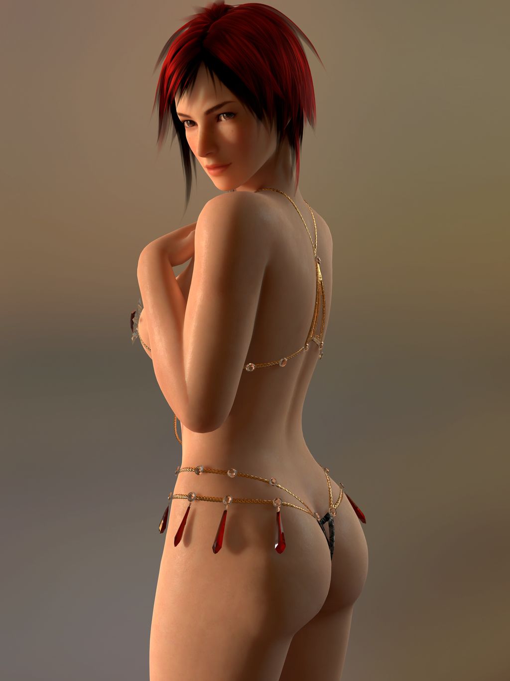 1girls, 3d, ass, black hair, breasts, brown eyes, bubble ass, bubble butt, dead or alive, dead or alive 5, emo, eyelashes, female, female only, fringe, full lips, hazel eyes, human, human female, jewelry, jewelry only, large ass, large breasts, light skin, light-skinned female, looking at viewer, looking back, looking over shoulder, mila (doa), multicolored hair, naughty face, pale skin, radianteld, red eyes, red hair, short hair, slim, solo, tagme, thick thighs, two-tone hair, venus bikini, voluptuous