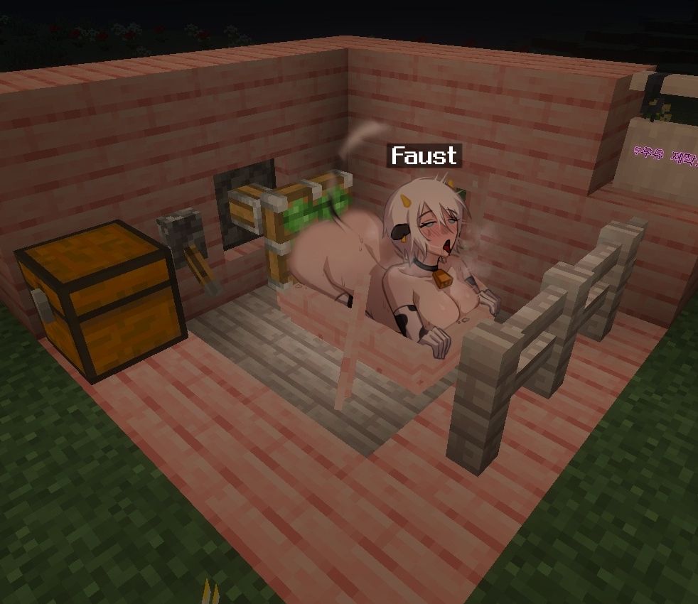 3d background, ahegao face, anal, anal insertion, anal sex, ass, big ass, big breasts, blue eyes, blush, blushing female, bovine, breasts, breathing, breathing heavily, cow ears, cow girl, cow horns, cow print gloves, cow print thighhighs, cow tail, cowbell, cowgirl, end rod, faust (limbus company), female, fucking machine, gloves, horny, horny female, limbus company, minecraft, minecraft sheep fucker machine, mostly nude, mostly nude female, nude, nude female, object in ass, object insertion, open mouth, piston (minecraft), project moon, sex machine, steam, tail, thighhighs, tongue, tongue out, white hair