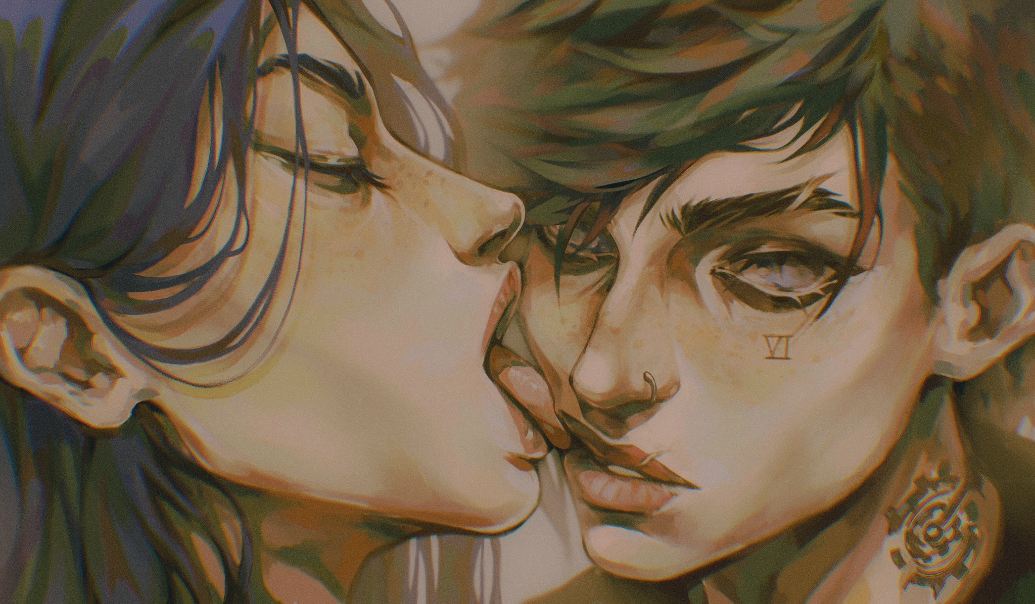 2d, 2girls, arcane, arcane caitlyn, arcane vi, caitlyn kiramman, kissing, league of legends, licking, lilgevart, riot games, vi, vi (league of legends), yuri