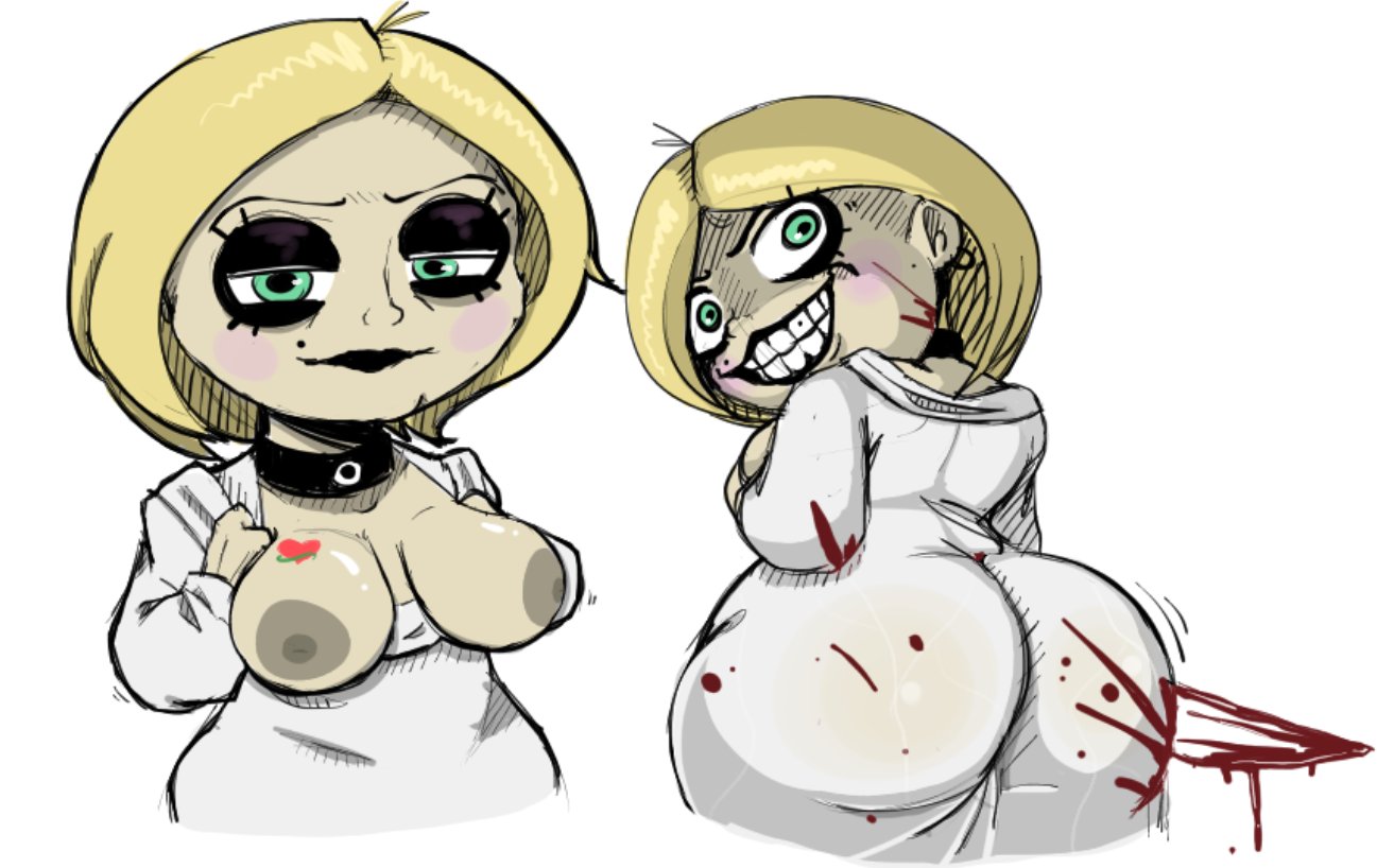 ass, blood stain, breasts, child's play, dress, evil grin, evil smile, female, flashing breasts, knife, smolzd, tiffany valentine-ray