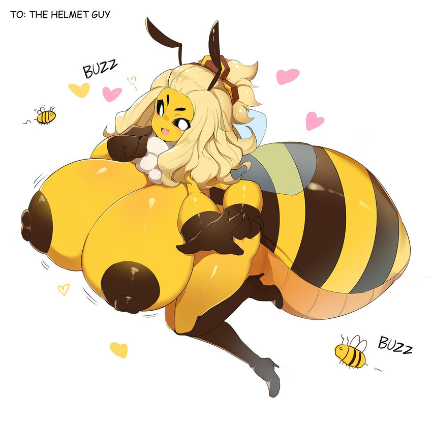 1girls 4_fingers abdomen anthro areolae arthropod arthropod_humanoid bee bee_girl bee_humanoid big_breasts black_sclera blonde_hair boots breasts breasts_bigger_than_head brown_areola brown_nipples eyebrows female female_only hair heart huge_breasts humanoid hymenopteran insect_girl insect_humanoid insect_wings insects kneehighs large_breasts looking_at_viewer multi_arm multi_limb neck_fluff nipples open_mouth original queen_bee queen_bii_(thehelmetguy) red_potato_rinrin simple_background solo solo_female thick_thighs thighs white_background yellow_body