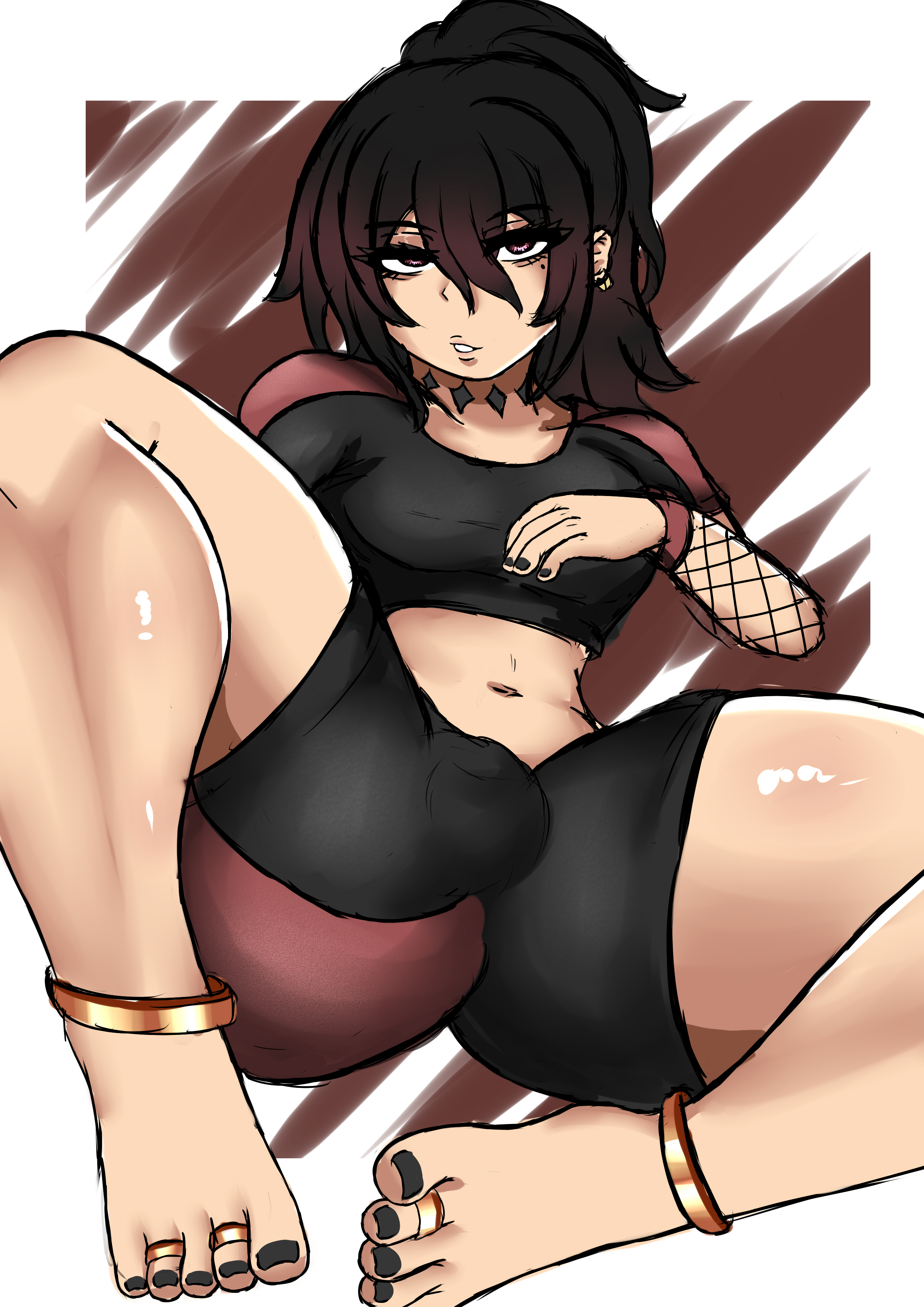 1boys, 2025, androgynous, big thighs, dark hair, english, feet, feet fetish, femboy, femboy focus, femboy only, feminine male, gay, horny, kuro (yamikuror), kuro.yk, light skin, light-skinned male, looking at another, male, male only, oc, original, original character, otoko no ko, otokonoko, penis, sportswear, thick thighs, thighs, yamikuror