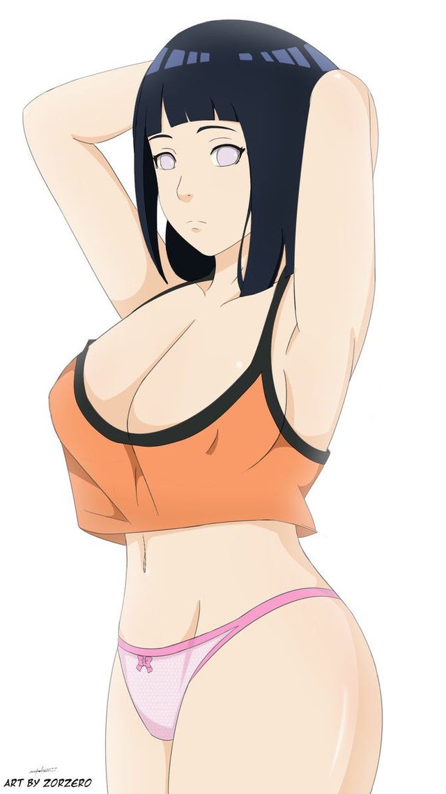 armpits, arms behind head, arms up, big breasts, bob cut, boruto: naruto next generations, breasts, busty, cleavage, female, female only, hyuuga hinata, looking at viewer, naruto, naruto (series), panties, purple hair, simple background, tank top, underwear, uzumaki hinata, violet eyes, white background, zorzero