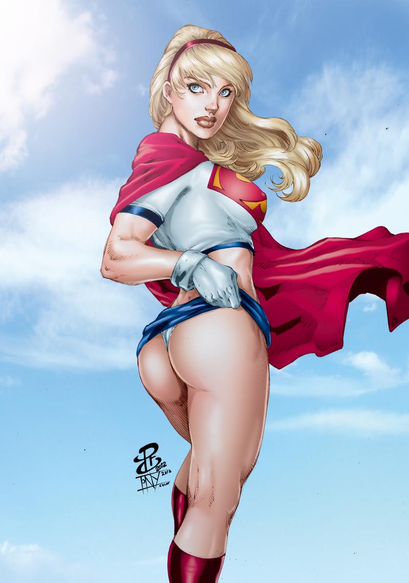 ass big_breasts blonde_hair blue_eyes boots breasts bubble_butt busty dc dc_comics erect_nipples female female_focus female_only gloves hourglass_figure kara_zor-el lipstick long_hair makeup miniskirt nipple_bulge panties pose posing rear_view renato_camilo skimpy_costume skirt skirt_lift solo standing supergirl superman_(series) thong toned toned_female tony_ramirez upskirt white_panties wide_hips