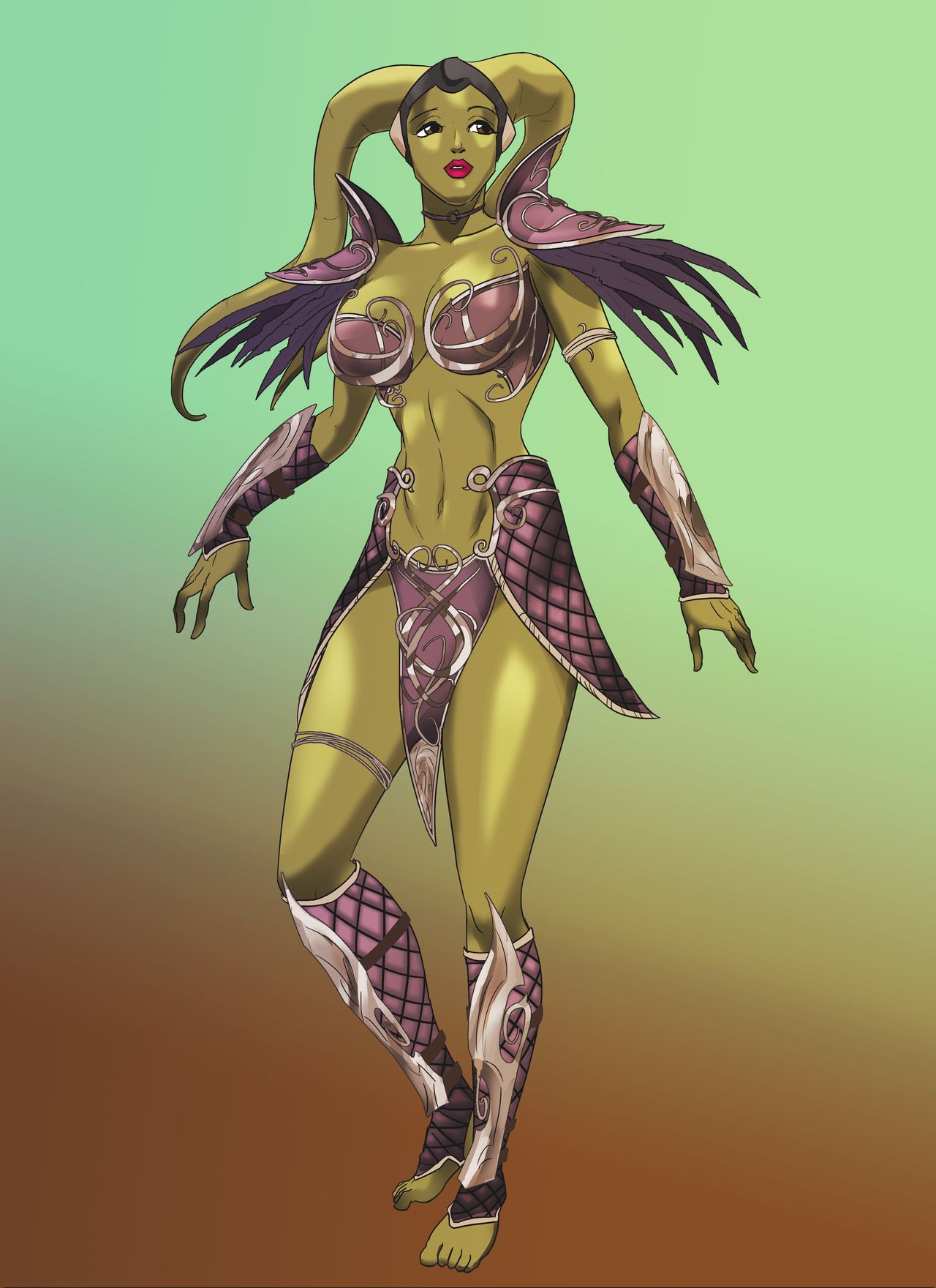 alternate_costume andronicusvii armor belly_dancer brown_eyes green_skin harem_outfit night_elf oola original slave star_wars twi'lek unconvincing_armor warcraft