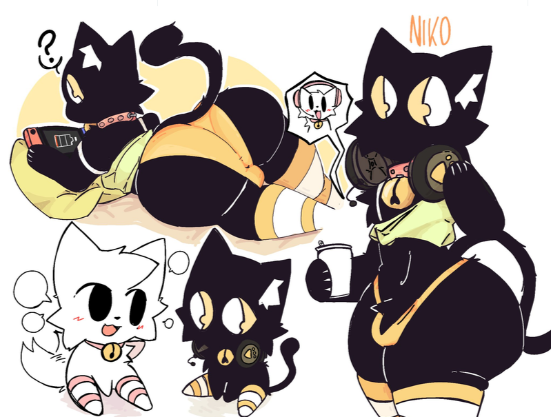 ass ass_focus black_fur cat_ears cat_tail doodle femboy femboy_focus femboy_only furry gay headset inkzan original_character thick_thighs underwear yellow_eyes
