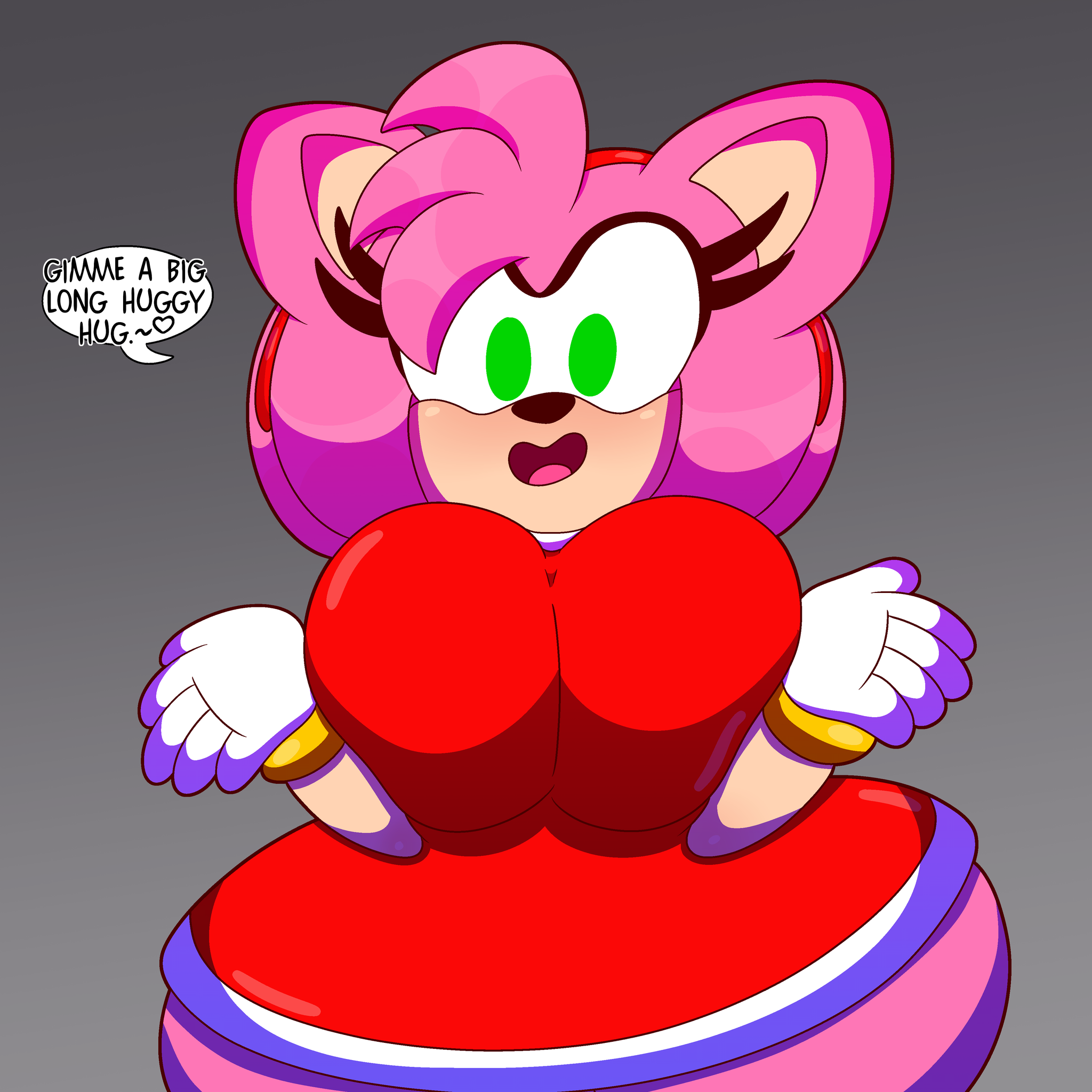 1girls, 3barts, amy rose, breast squeeze, breasts, female, female only, sega, sonic (series), wide hips