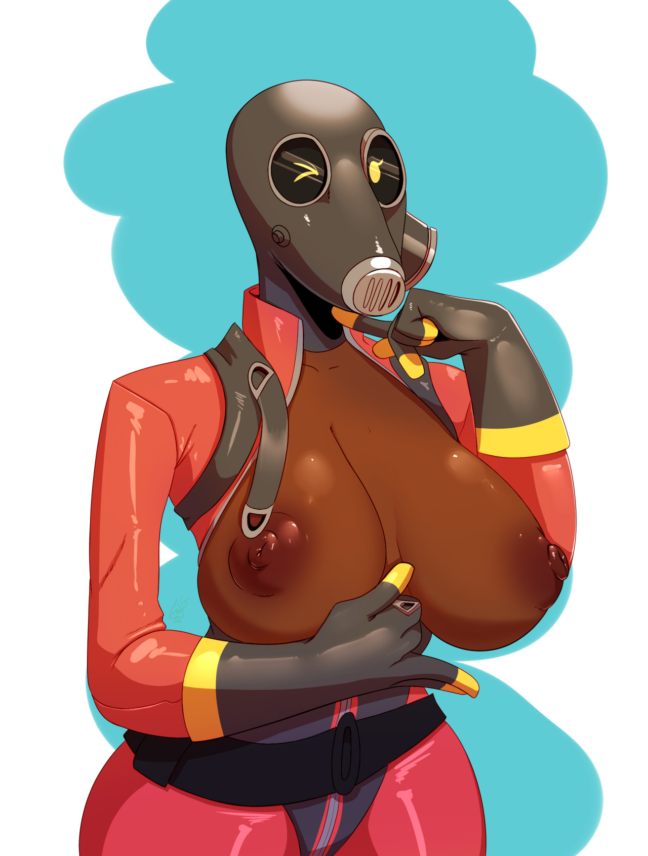1girls, 2d, breasts, dark skin, dark-skinned female, female, female only, fempyro, fempyro (team fortress 2), gas mask, human, human female, human only, nipples, pyro, pyro (team fortress 2), solo, team fortress 2, thehumancopier, valve (company), valve corporation