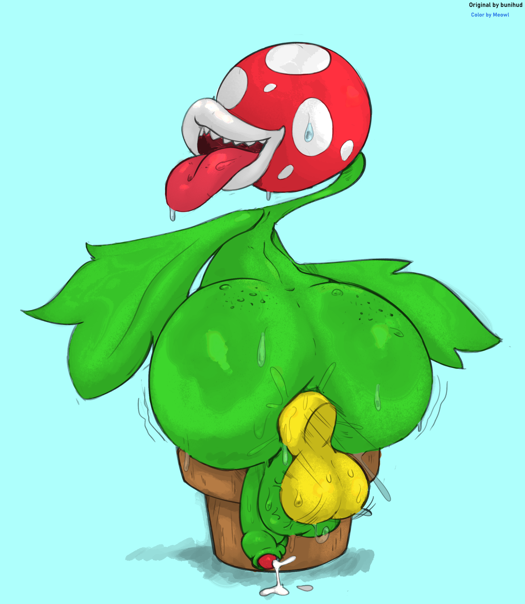 2019, 2boys, absurd res, anal, anal sex, anus, ass, backsack, balls, ballsack, big ass, big butt, blue background, bodily fluids, bunihud, cum, cum while penetrated, disembodied penis, duo, erection, eyeless, femboy, flora fauna, foreskin, freckles, full body, gay, genital fluids, girly, glans, hi res, humanoid penis, leaf, leaning, leaning forward, lips, long neck, looking back, male, male only, male penetrated, male penetrating, male/male, mario (series), motion lines, multiple boys, multiple males, nintendo, open mouth, partially retracted foreskin, penetration, penis, piranha plant, plant, potted plant, precum, rear view, retracted foreskin, sharp teeth, simple background, smile, solo focus, standing, sweat, teeth, testicles, third-party edit, tongue, tongue out, trap, uncircumcised, uncut, video games, yaoi