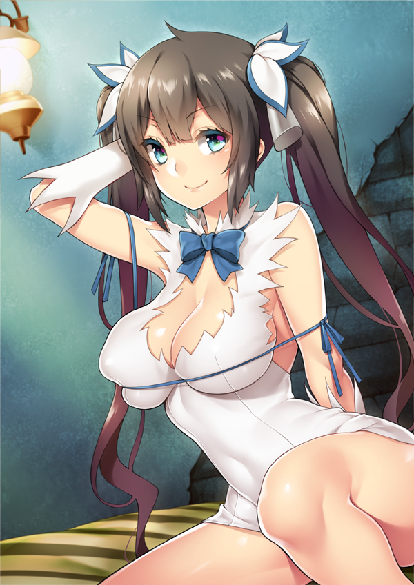 1girls, big breasts, breasts, dungeon ni deai wo motomeru no wa machigatteiru darou ka, female, female only, fuya (tempupupu), hestia (danmachi), looking at viewer, ribbon, shortstack, solo