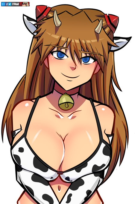 27lsd, asuka langley sohryu, big breasts, bra, breasts, commission, cow girl, female, large breasts, milk, neon genesis evangelion, pointy chin, ych
