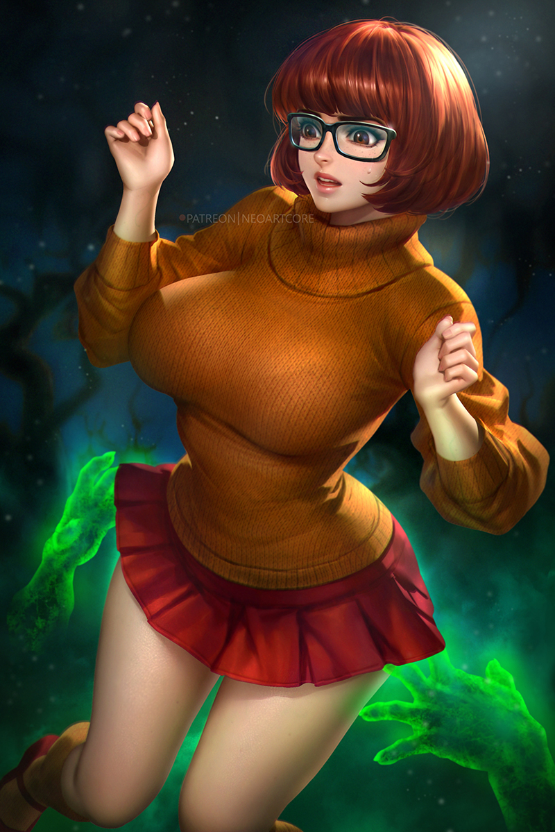 1girls, big breasts, breasts, brown eyes, brown hair, clothed, clothed female, clothes, clothing, female, female focus, female only, fully clothed, glasses, hanna-barbera, neoartcore, scooby-doo, short hair, signature, solo, solo female, solo focus, text, thick thighs, velma dinkley, wide hips