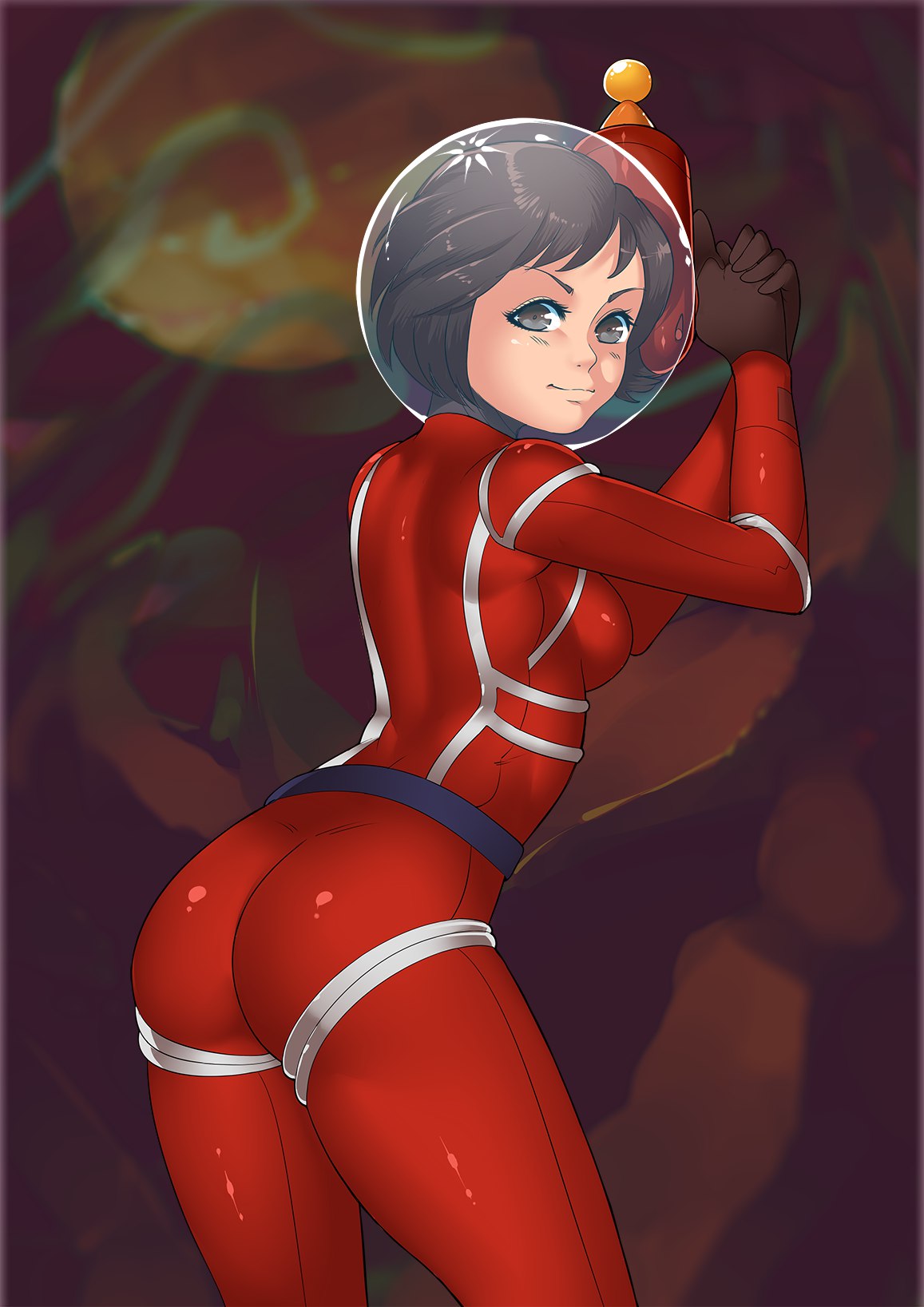 1girls alisa_seleznyova artist_request blue_eyes bodysuit brown_hair female female_focus female_only firearm guest_from_the_future handgun handwear headwear human pale_skin soyuzmultfilm spacesuit tagme the_mystery_of_the_third_planet weapon