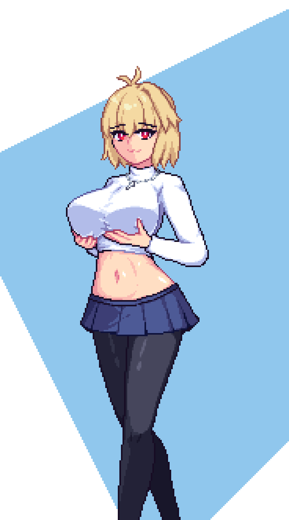 ahoge alternate_breast_size alternate_version_available animated arcueid_brunestud ass belly big_breasts black_pantyhose blonde_hair blush breasts breasts_bigger_than_head clothed color female full_body grabbing grabbing_own_breast groping groping_breast groping_self holding holding_breast huge_breasts jewelry large_breasts legs melty_blood midriff navel necklace nipples pantyhose pixel_art raptorbr_ raptorbr_(artist) red_eyes revealing skirt squeezing stomach sweater thick_thighs top_heavy tsukihime tummy type-moon vampire vampire_girl wide_hips