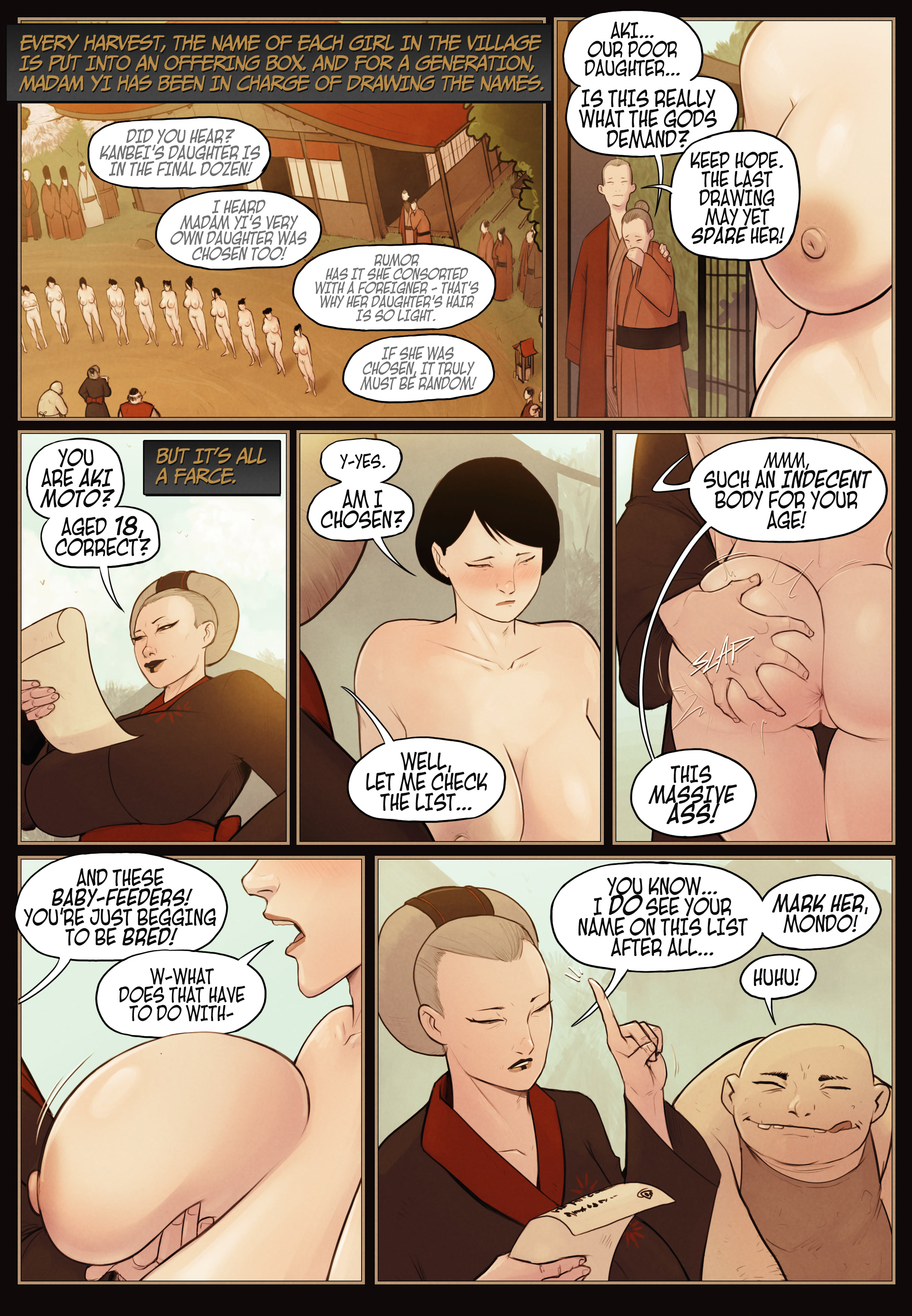 areolae, asian mythology, ass, ass grab, big ass, big breasts, breast grab, breasts, clothing, comic, degradation, devil hs, dirty talk, embarrassed, english text, fat male, female, huge breasts, japanese clothes, japanese clothing, japanese mythology, large breasts, male, naked, nervous, nipples, nude, public, public nudity, pussy, slutwr1ter, spanking, speech bubble, tagme, text, ugly bastard