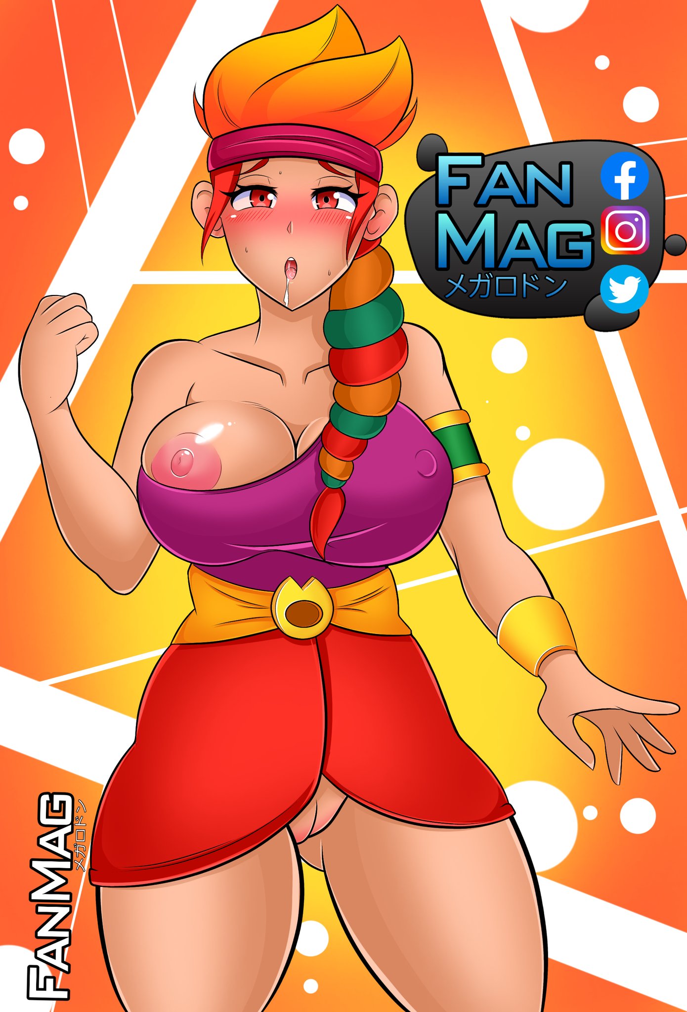 amber_(brawl_stars) blush brawl_stars breasts breasts_out_of_clothes breasts_visible_through_clothing crossed_eyes dark-skinned_female exposed_pussy fanmag_(artist) large_breasts latina nipples pussy pussy_peek pussy_visible_through_clothes red_eyes thick_thighs visible_pussy