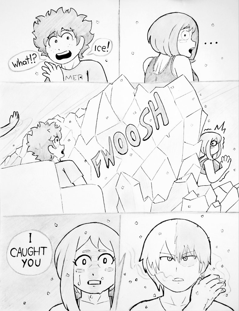 big_ass big_butt black_and_white comic deku ice izuku_midoriya midoriya_izuku my_hero_academia ochako_uraraka ronic_lagann shouto_todoroki surprised text_bubble todoroki_shouto uraraka_ochako