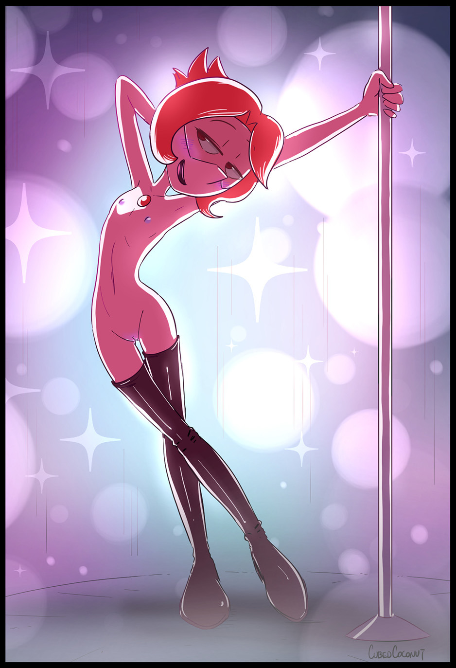 armpits boots flat_chest pussy red_pearl_(steven_universe) steven_universe stripper stripper_pole