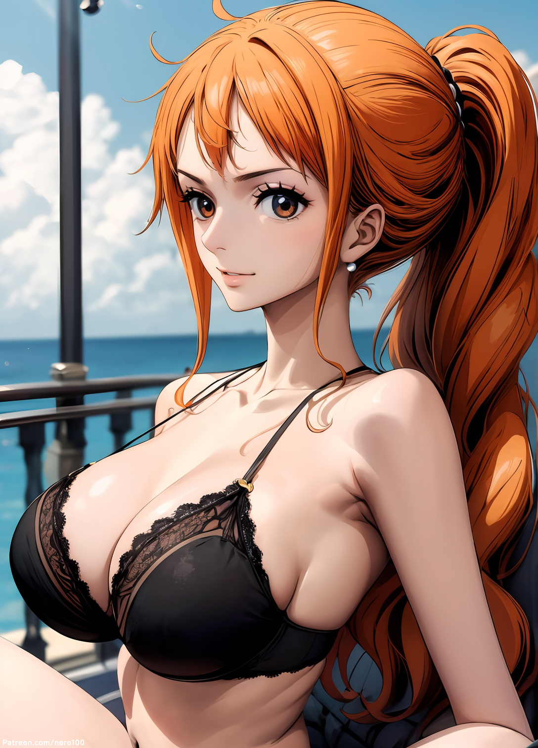 1girls, 2d, ai generated, ass, athletic, athletic female, bare shoulders, belly, big ass, big breasts, bra, breasts, cameltoe, chest, curvy, curvy figure, cute, cute face, detailed, eyelashes, eyeshadow, female, female only, fit, fit female, focus, ginger, ginger hair, high quality, huge breasts, large breasts, legs, light skin, light-skinned female, lingerie, lips, lipstick, long hair, looking at viewer, makeup, mascara, mature, midriff, nami (one piece), navel, nero100, nude, one piece, orange eyes, orange hair, pale skin, pale-skinned female, panties, posing, post-timeskip, pussy, sagging breasts, seductive, seductive look, stable diffusion, tagme, thick ass, thick butt, thick thighs, thighs, wide hips