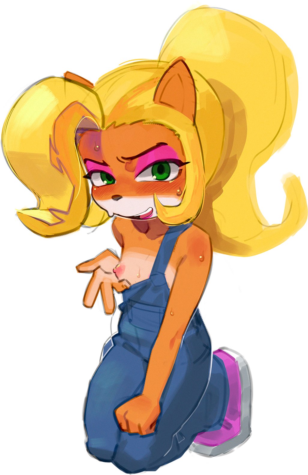 anthro cheez chi-iz coco_bandicoot crash_(series) female green_eyes overalls petite small_breasts solo_female