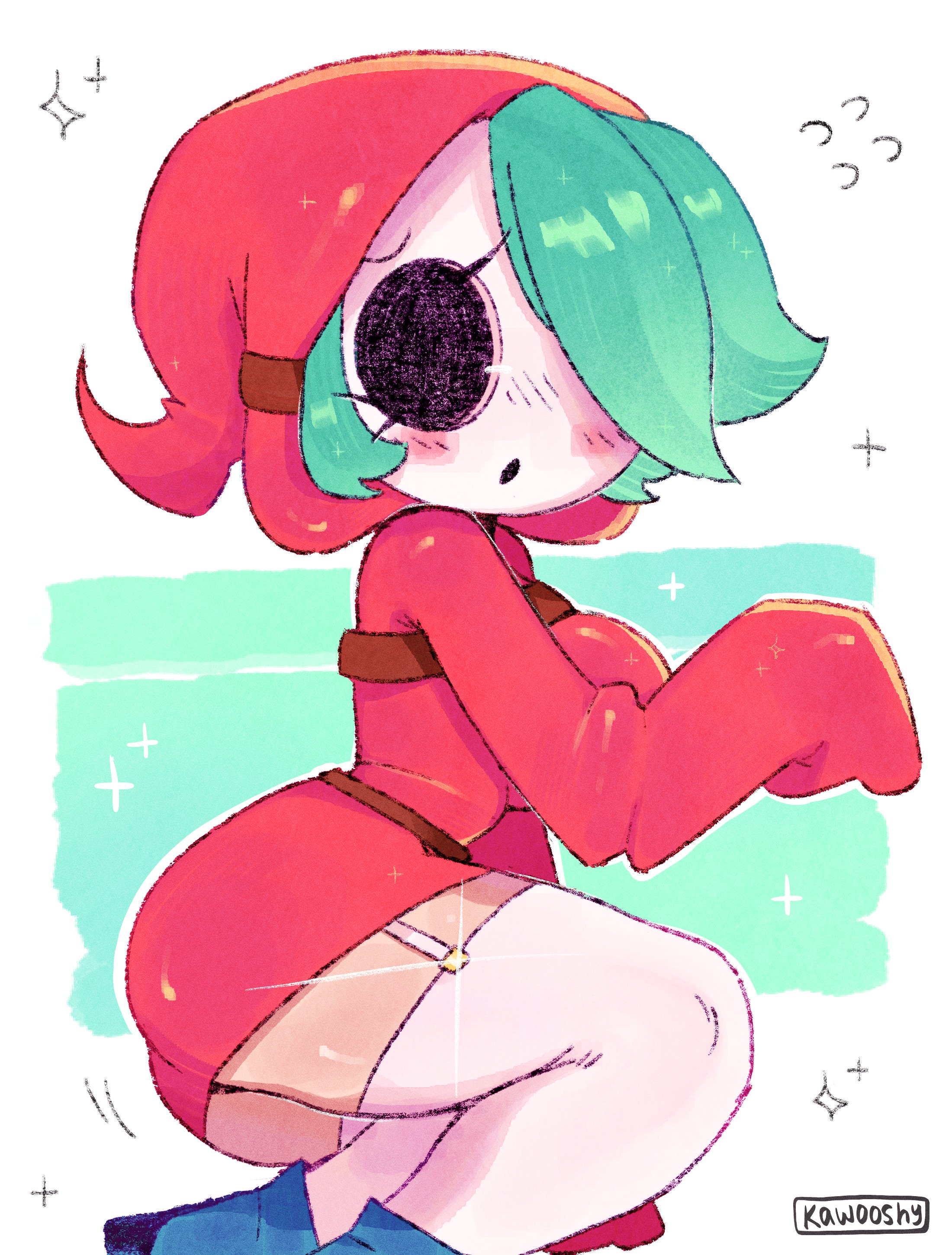 1girls, big breasts, blush, breasts, cleavage, clothed, clothing, female, female only, kawooshy, leggings, legs, mario (series), mask, nintendo, sfw, shy, shy gal, shy gal red, super mario bros.