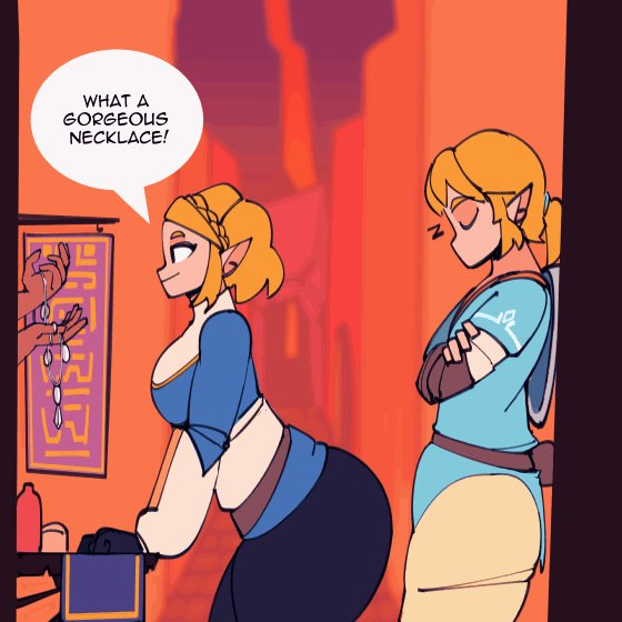 ass, blonde hair, cdlum, clothing, erection under clothes, female, grinding, leaning forward, link, link (breath of the wild), nintendo, plump, pointy ears, princess zelda, short hair, sleeping, smile, tears of the kingdom, the legend of zelda, zelda (tears of the kingdom)