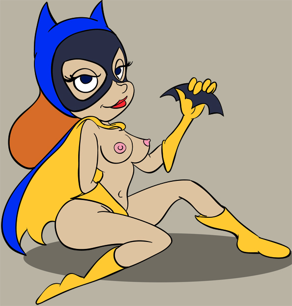 1girls barbara_gordon batarang batgirl batman_(series) breasts casual clothing dc exposed_torso female female_only flat_colors footwear handwear headwear holding_object human mask monkeycheese mostly_nude nipples outerwear pale_skin side_view sitting solo tagme toony