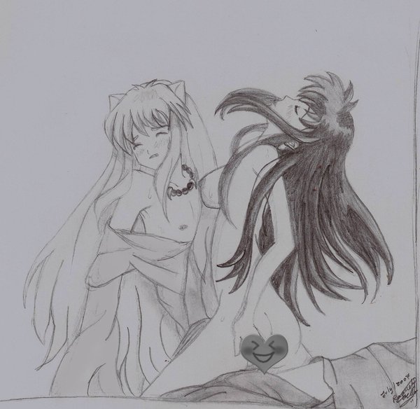 1boy 1girls animal_ears arched_back ass blush breasts censored closed_eyes dog_ears female inuyasha inuyasha_(character) kagome_higurashi male nipples nude sex straddle vaginal_penetration valkerymillenia