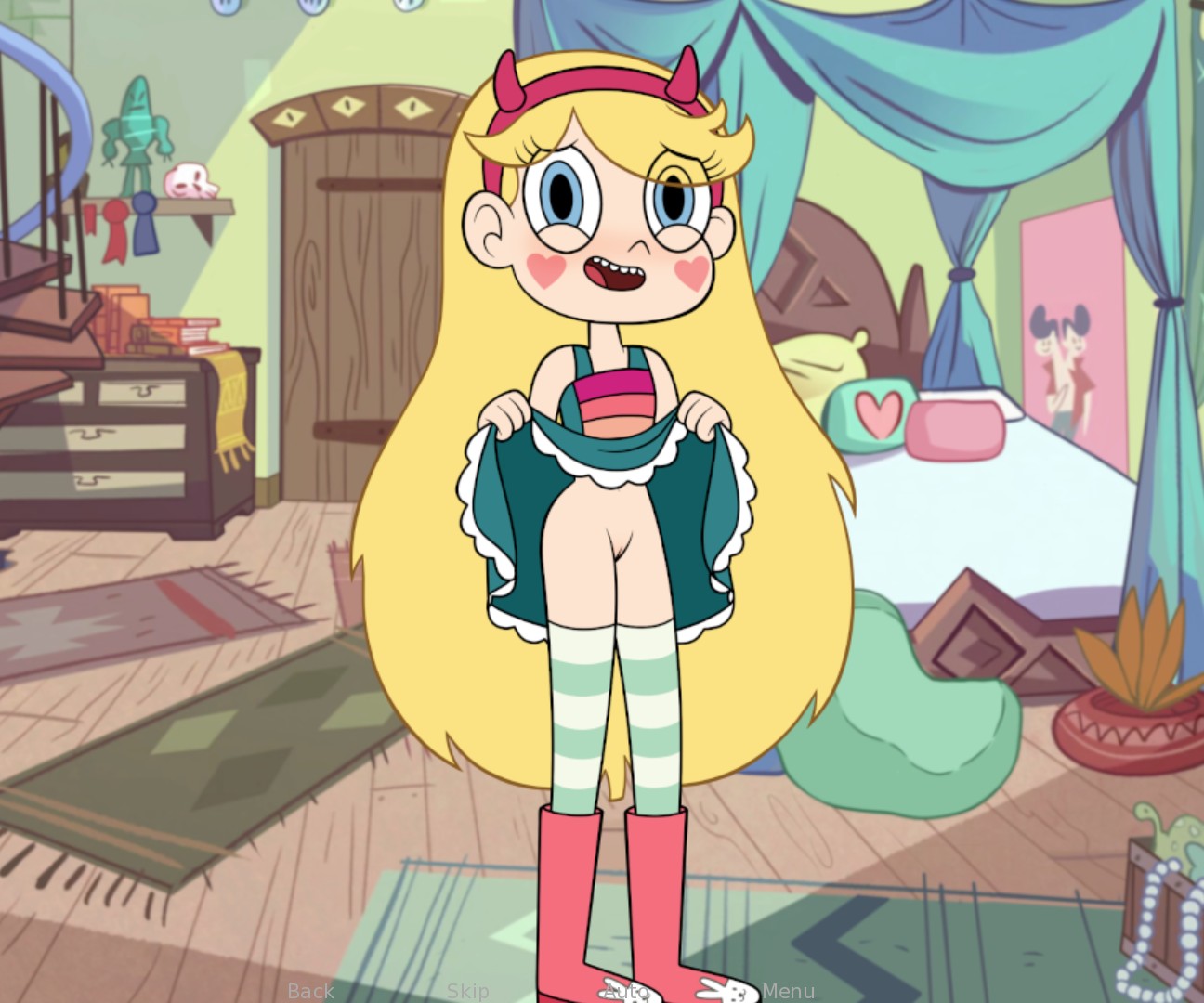 1girl, accurate art style, dress lift, female, female focus, female only, flashing pussy, solo, solo female, star butterfly, star vs the forces of evil