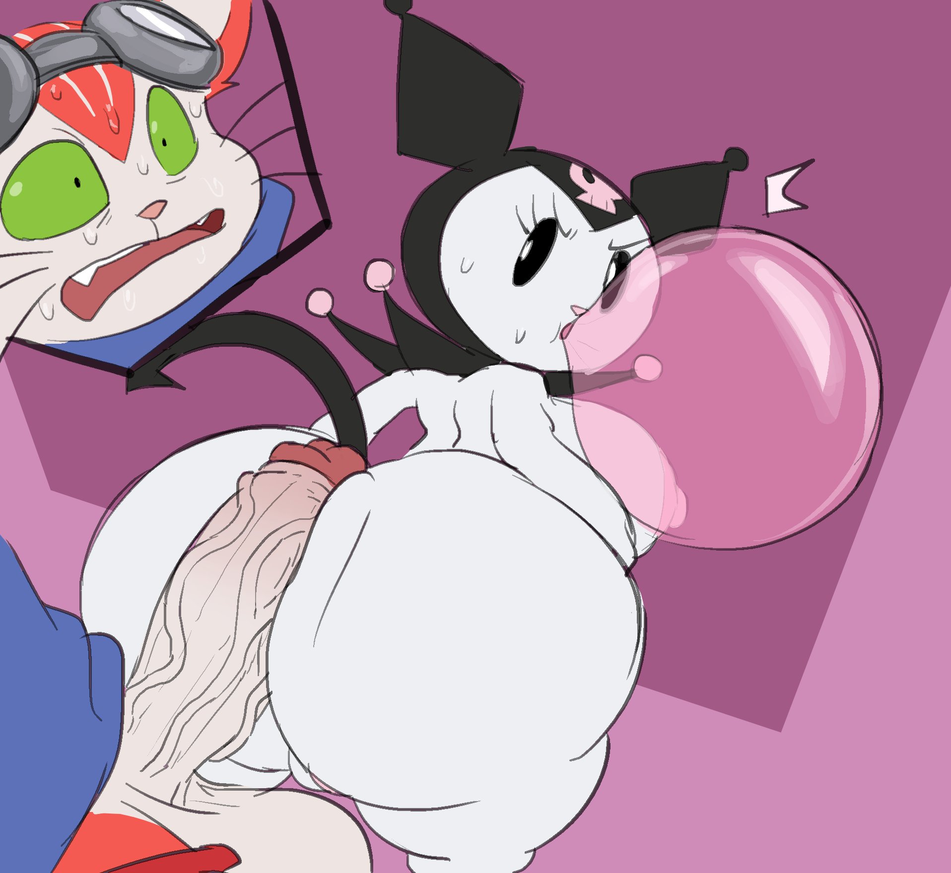 anthro, areola, ass, balls, big areola, big balls, big breasts, big butt, big nipples, big penis, blinx, blinx the time sweeper, bodily fluids, breasts, bubble butt, bubble gum, curvy figure, demon, domestic cat, duo, felid, feline, felis, female, genitals, hi res, hot dogging, huge breasts, huge butt, huge thighs, imminent sex, interspecies, kiffy (artist), kuromi, lagomorph, leporid, looking back, male, male/female, mammal, microsoft, nipples, onegai my melody, penis, penis on butt, rabbit, sanrio, sex, side boob, sweat, tagme, thick thighs, vein, veiny penis, xbox game studios