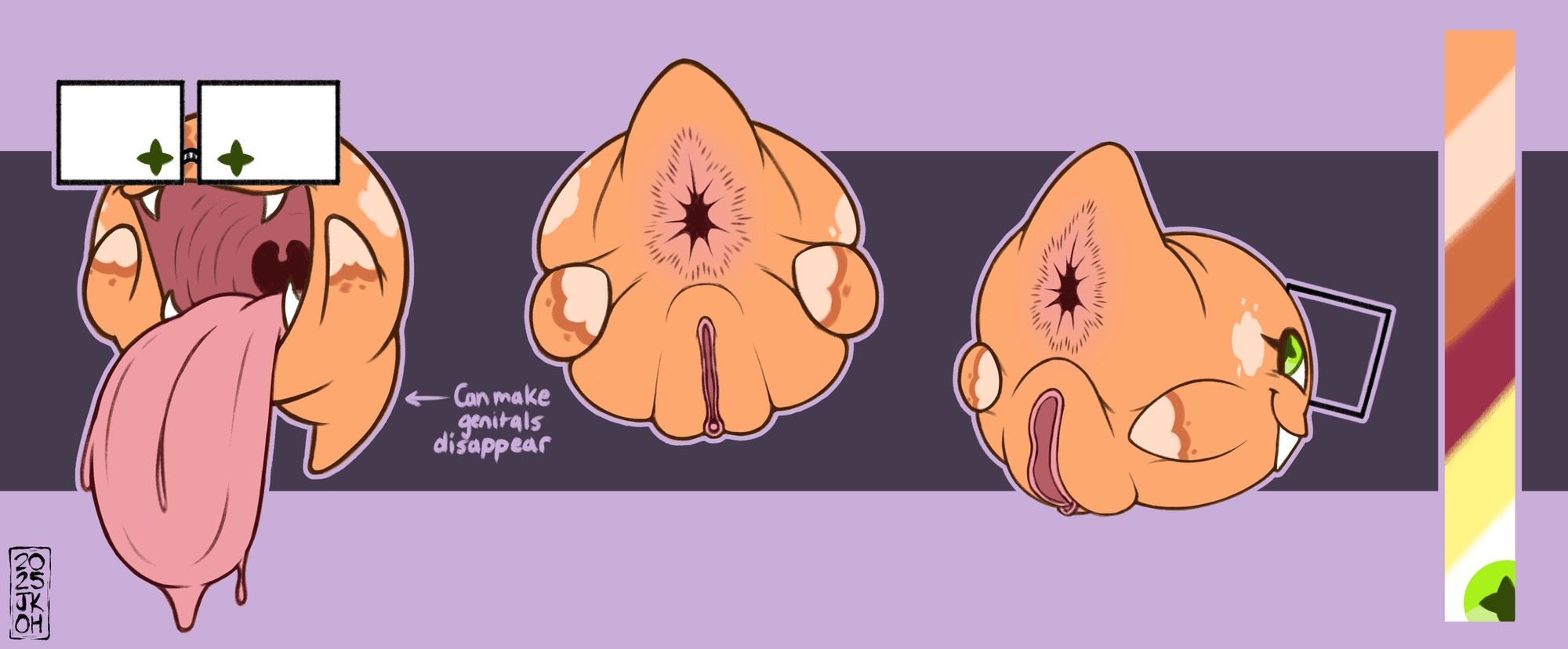 anus, ass, big ass, boo (mario), bubble butt, fangs, female, glasses, green eyes, huge ass, justkindofhere, long tongue, looking back, mario (series), open mouth, orange body, original character, presenting, presenting hindquarters, pussy, solo, tagme, thick thighs, tongue, tongue out, wide hips