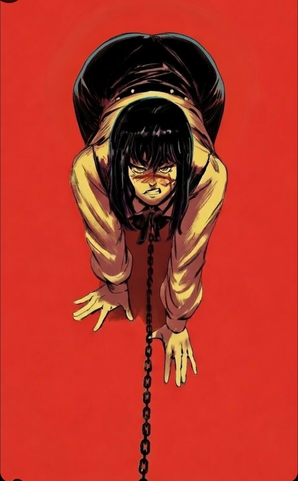 ai assisted, chainsaw man, fully clothed, leash, mitaka asa, on fours, pet play, petplay, yoru (chainsaw man)