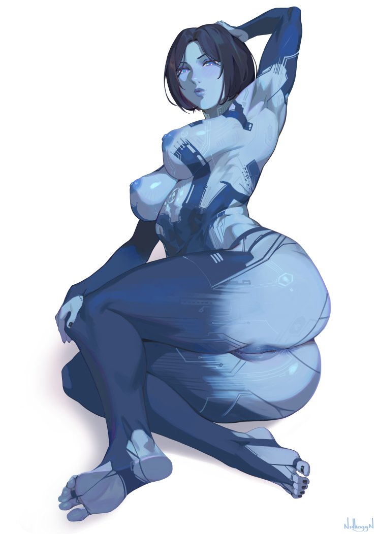 1girls, areolae, armpits, blue body, blue female, body paint, completely nude, cortana, feet, halo (series), hologram, naked, nidhoggn, nude, plump lips, pussy, soles, solo, underboob