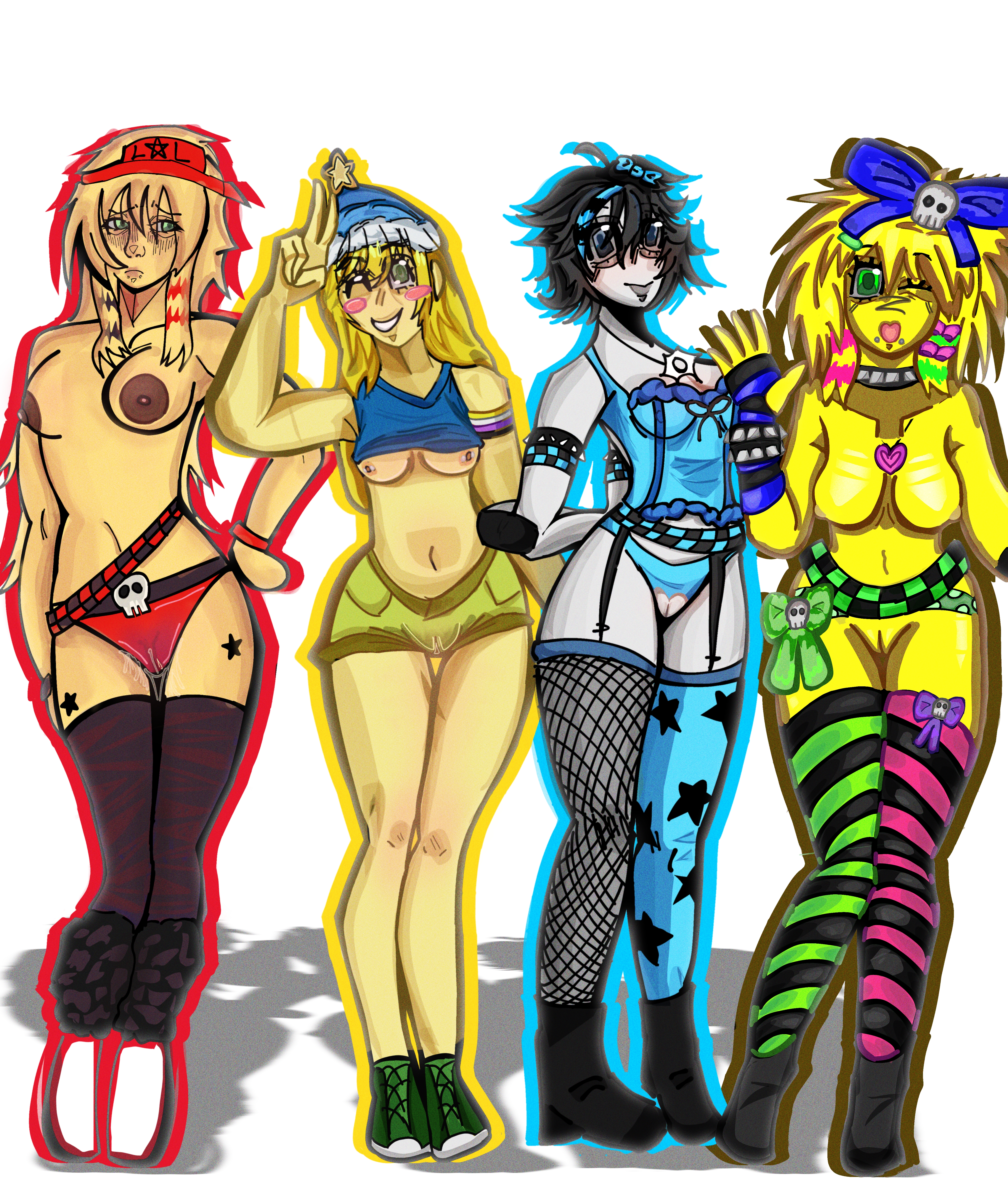 4girls, areolae, artist request, big breasts, breasts, breasts out, clothing, elliot (forsaken), exposed pussy, female, female only, forsaken (roblox), ibispaint (artwork), lingerie, naked female, nipples, noob (forsaken), oc, oc x canon, panties, partially clothed, party two time, pussy, roblox, roblox game, robloxian, scene (fashion), scene hair, scene noob, scenecore, scenecore elliot, short shorts, small breasts, standing, tagme, thighhighs, thighs, topless, trans woman (lore), two time, zavie (forsaken)