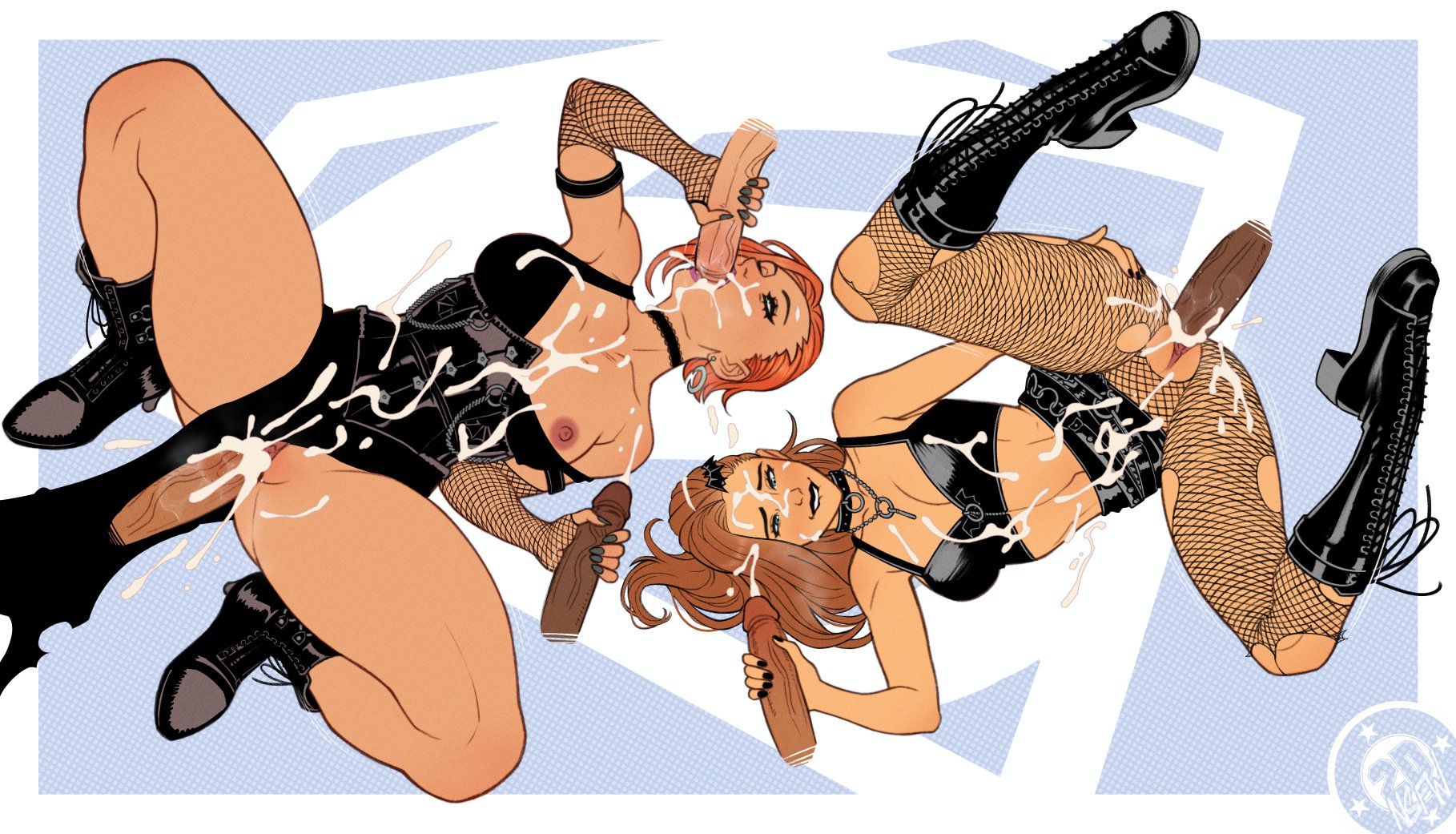 2dnsfw, 2girls, 5boys, blowjob, bondage, cum, dark-skinned male, dc, dc comics, fishnets, gangbang, goth, goth girl, halloween, handjob, interracial, kara zor-el, lesla-lar, missionary position, official alternate costume, penis, penis in pussy, shaved pussy, spandex, supergirl, supergirl (series), supergirl (volume 8), superheroine, superman (series), thick, thick thighs, vaginal penetration