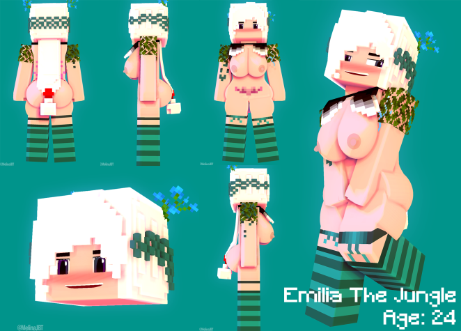 3d, ass, big ass, big breasts, blue stockings, breasts, character, emilia jungle (melinajbt), female, female only, melinajbt, mine-imator, minecraft, outdoors, solo, solo female, stockings, tagme, white hair