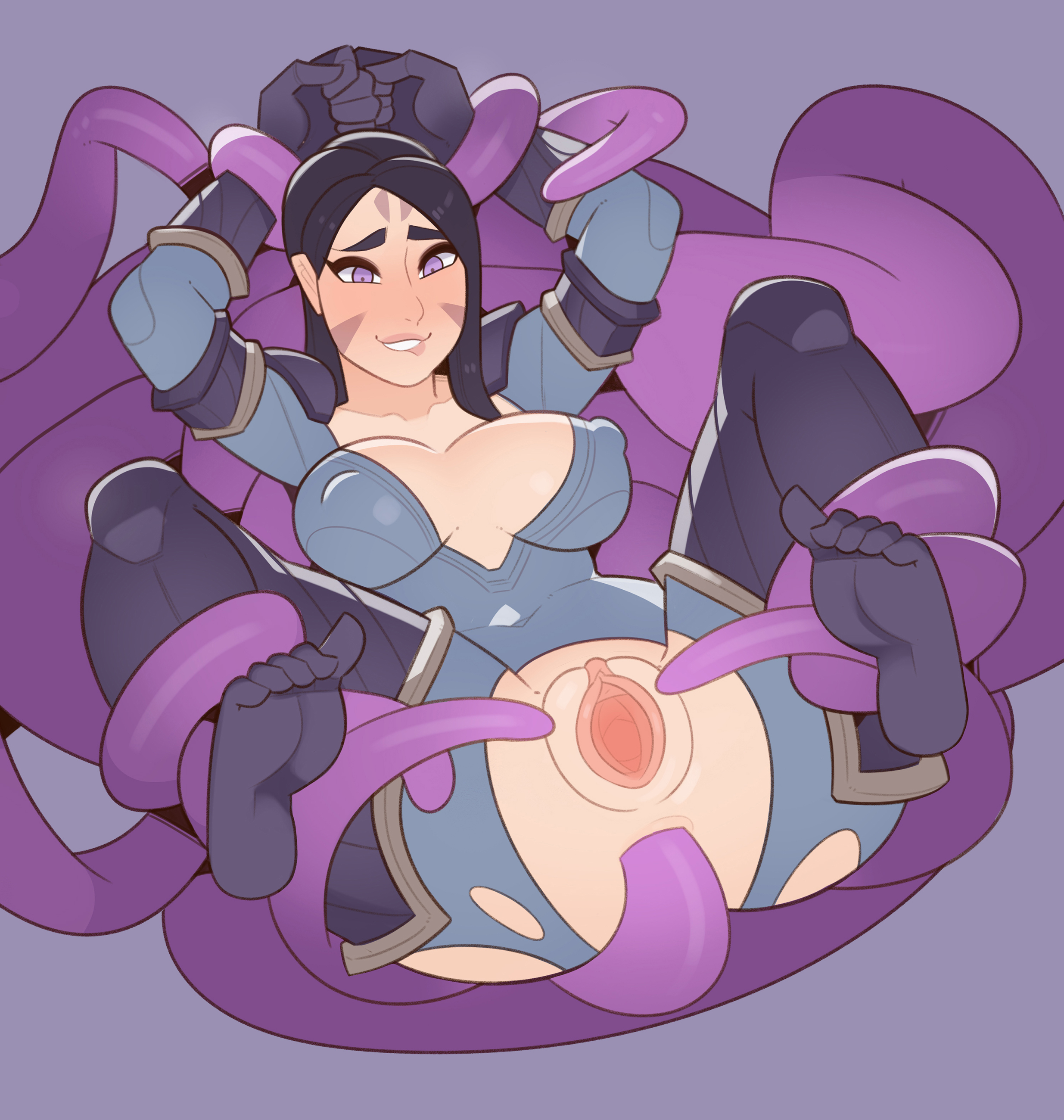 1girls, anal, anus, bondage, breasts, cleavage, consensual tentacles, consentacles, erect nipples, feet, female, foot fetish, kai'sa, league of legends, nipples, pussy, splashbrush, spread pussy, tentacle, tentacle sex
