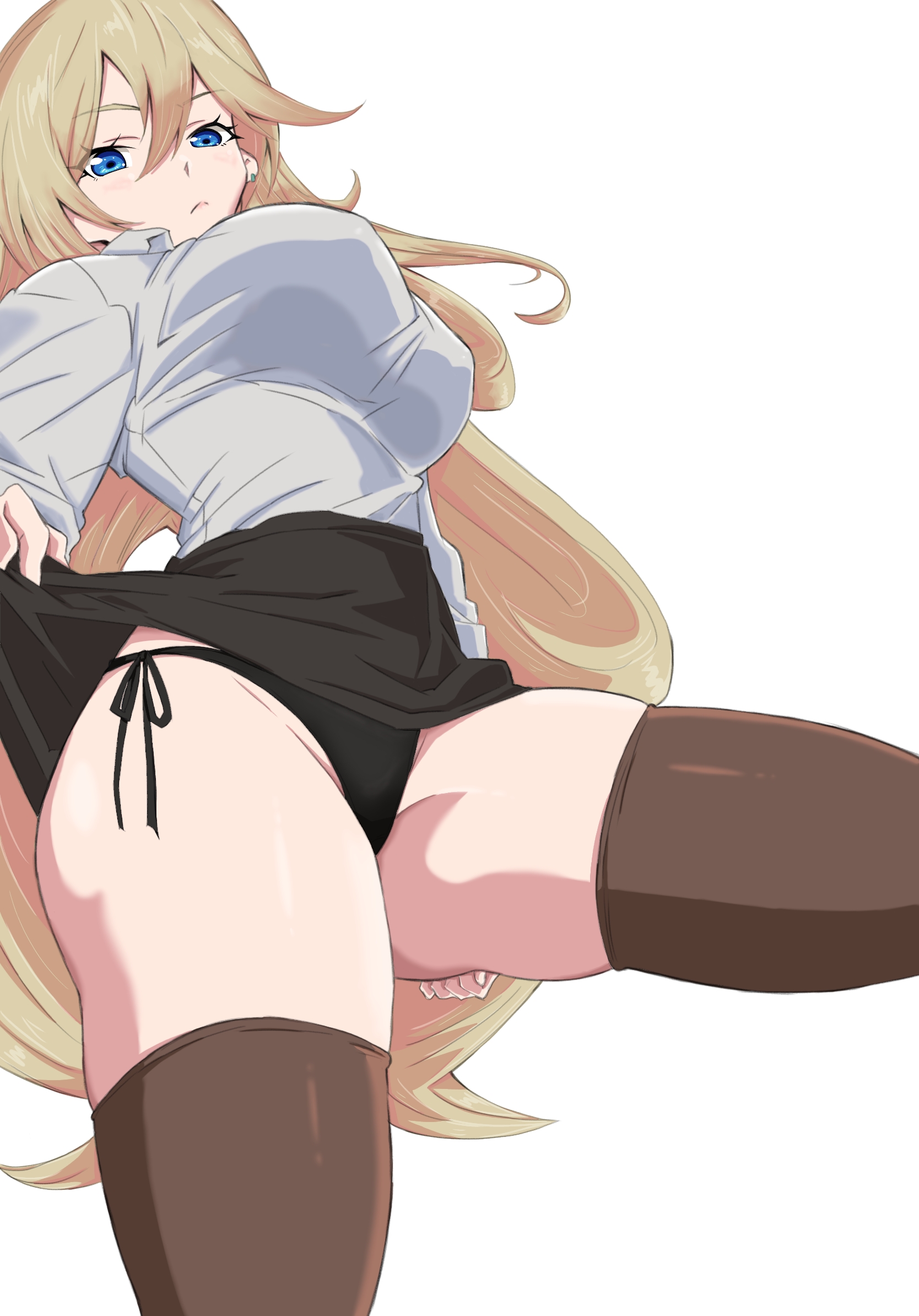 artist request, big breasts, blonde hair, blue eyes, breasts, durandal (honkai impact), female, honkai impact, light skin, light-skinned female, long hair, panties, skirt, tagme, thick thighs, thighhighs